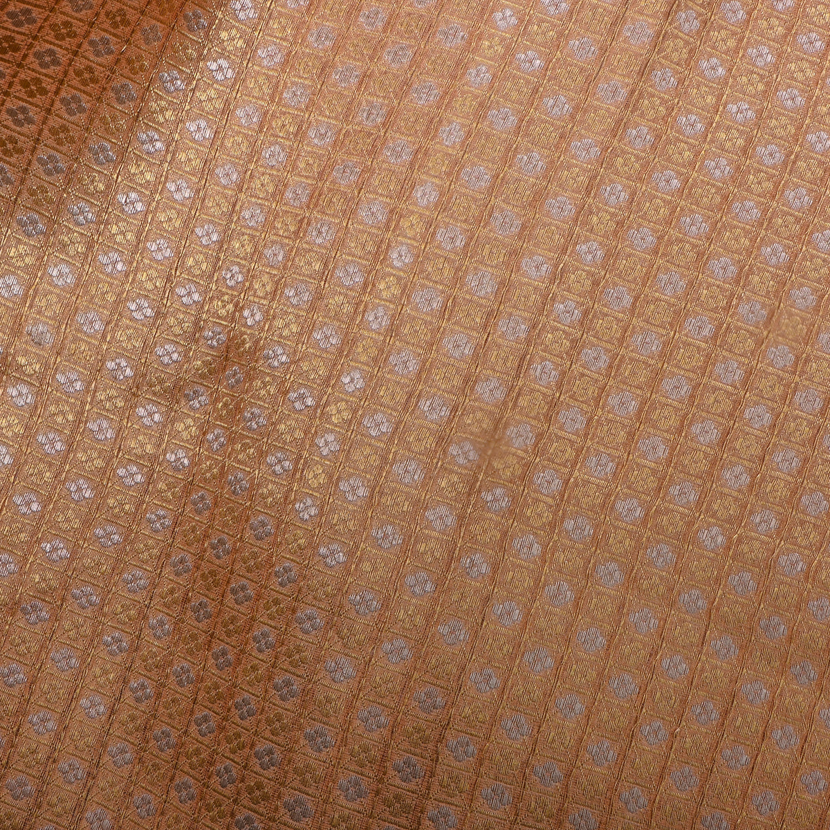 Honey Gold Dual Tone Zari Butti Checks Jamawar Silk Fabric