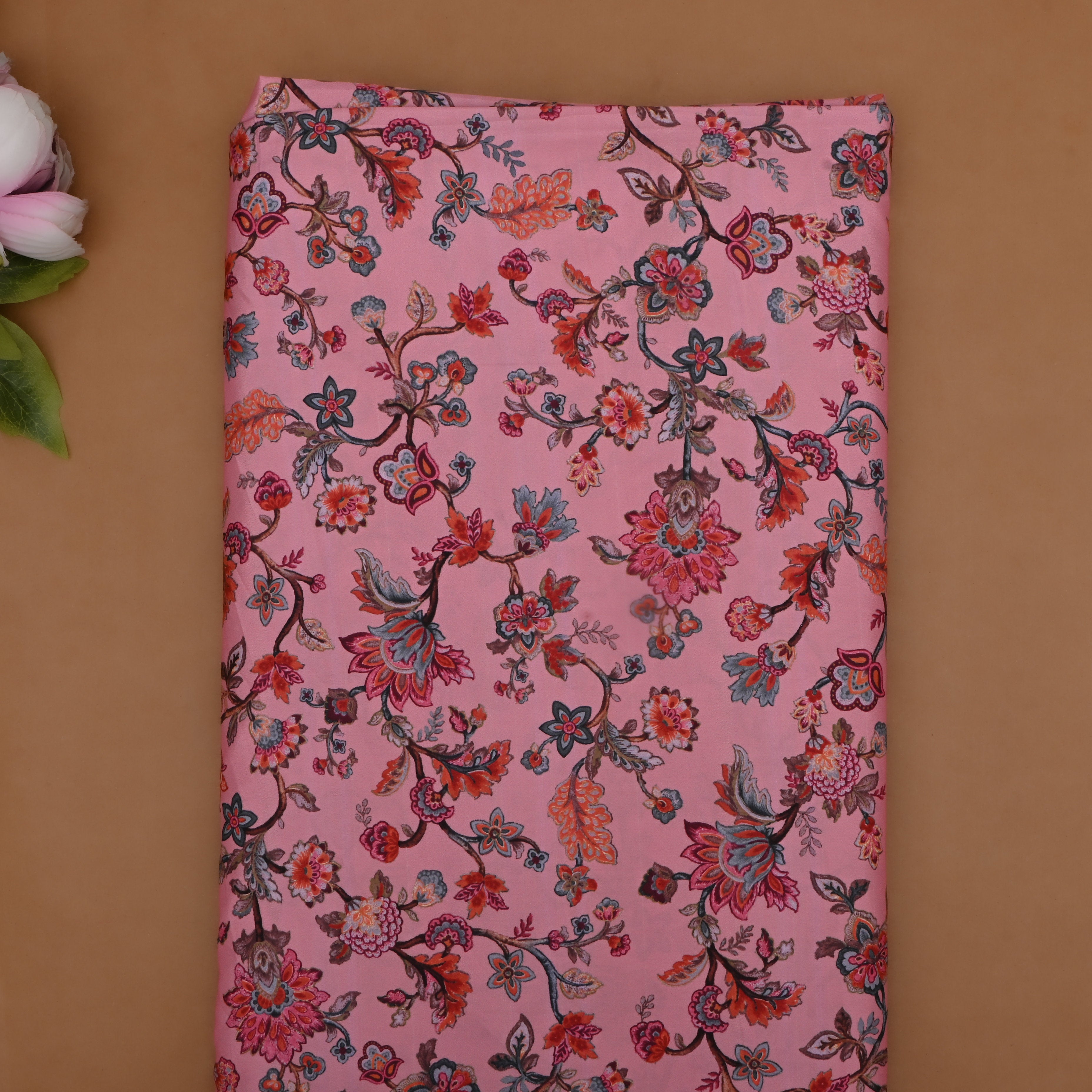 Pastel Pink Silk Printed Fabric