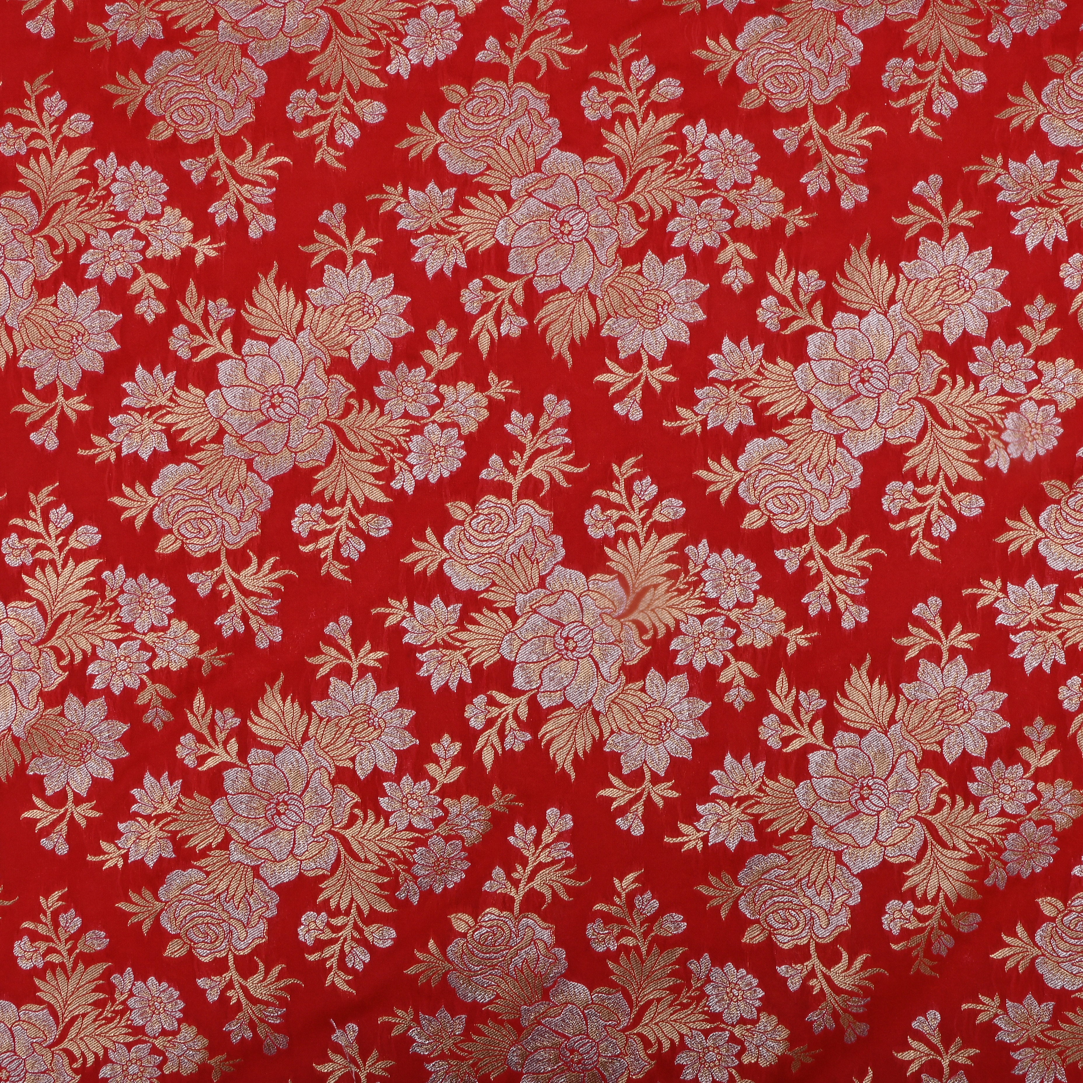 Red Jamawar Silk Fabric With Floral Jaal