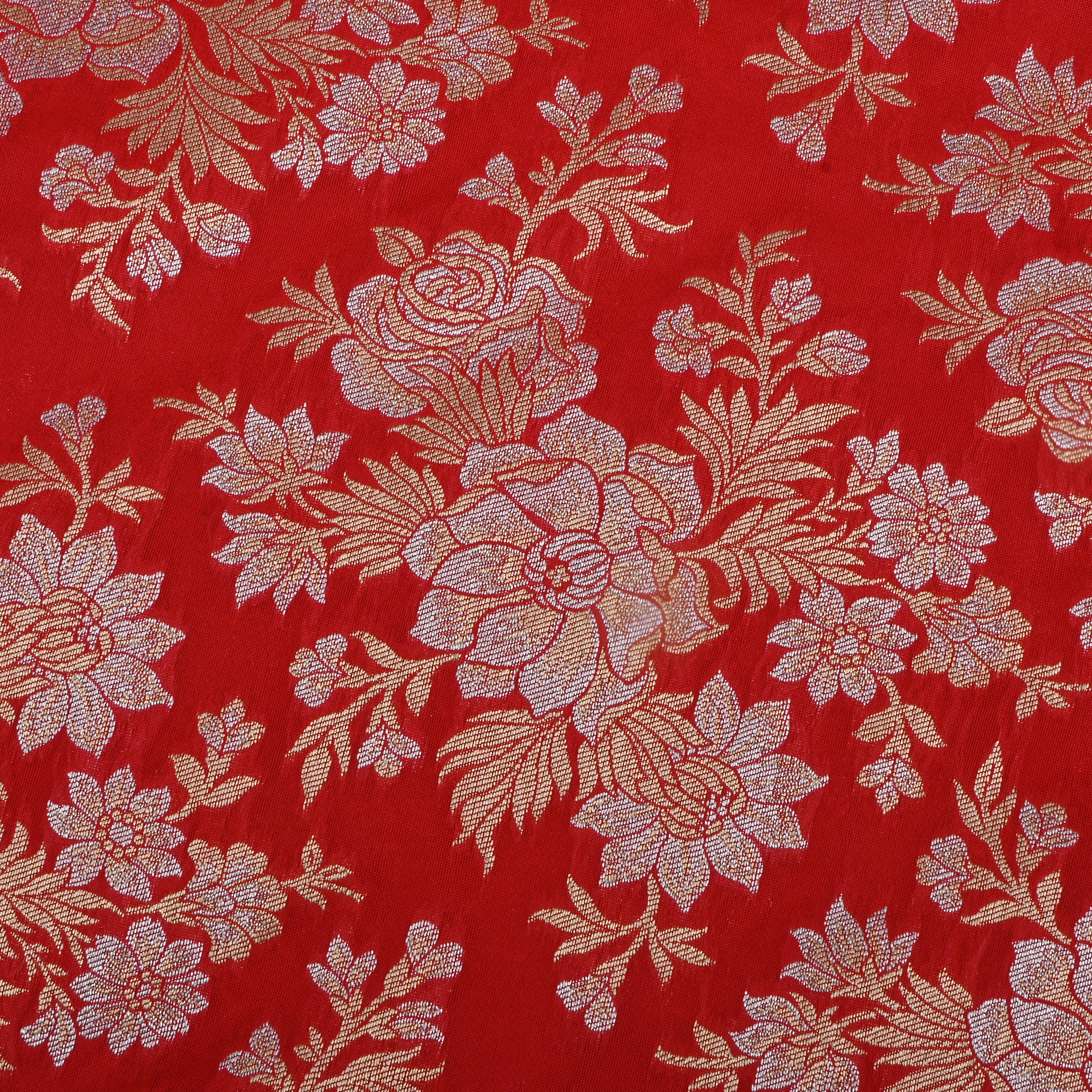 Red Jamawar Silk Fabric With Floral Jaal