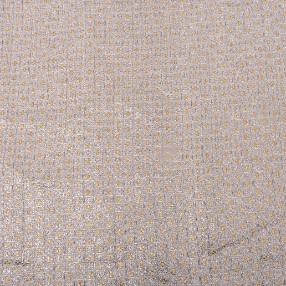 Ash Silver Dual Tone Zari Butti Checks Jamawar Silk Fabric