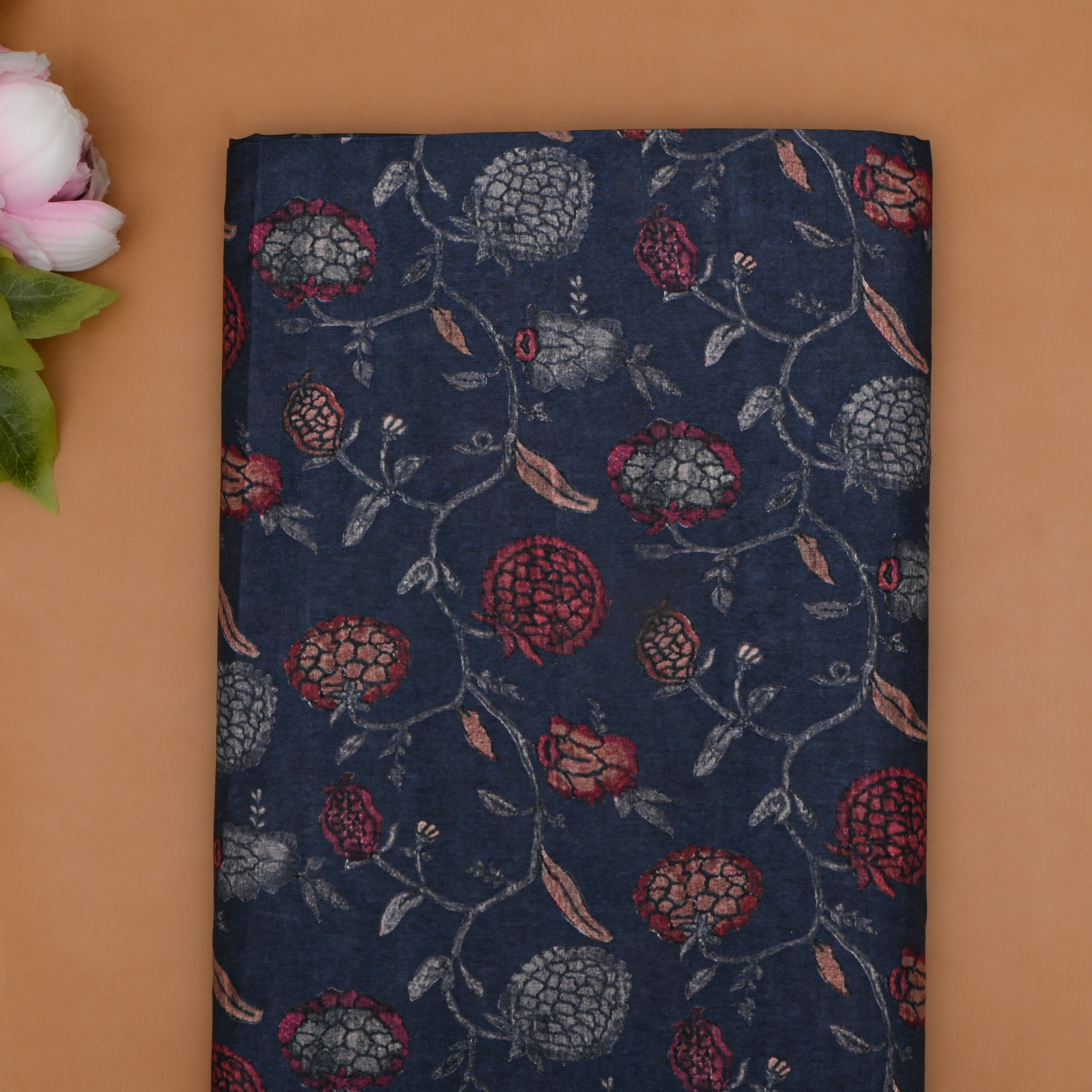 Light Steel Blue Tussar Fabric With Digital Print