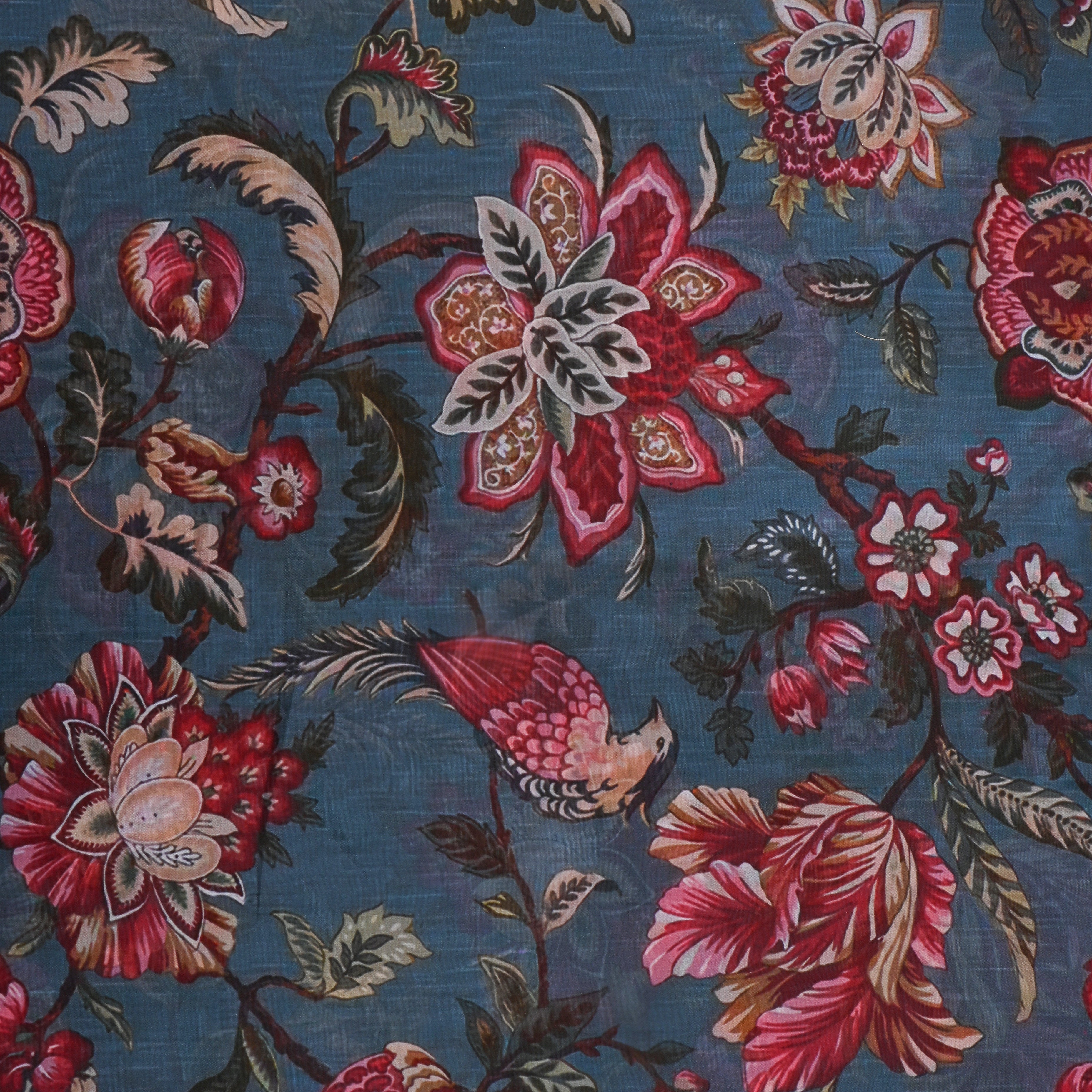 Steel Blue Silk Printed Fabric