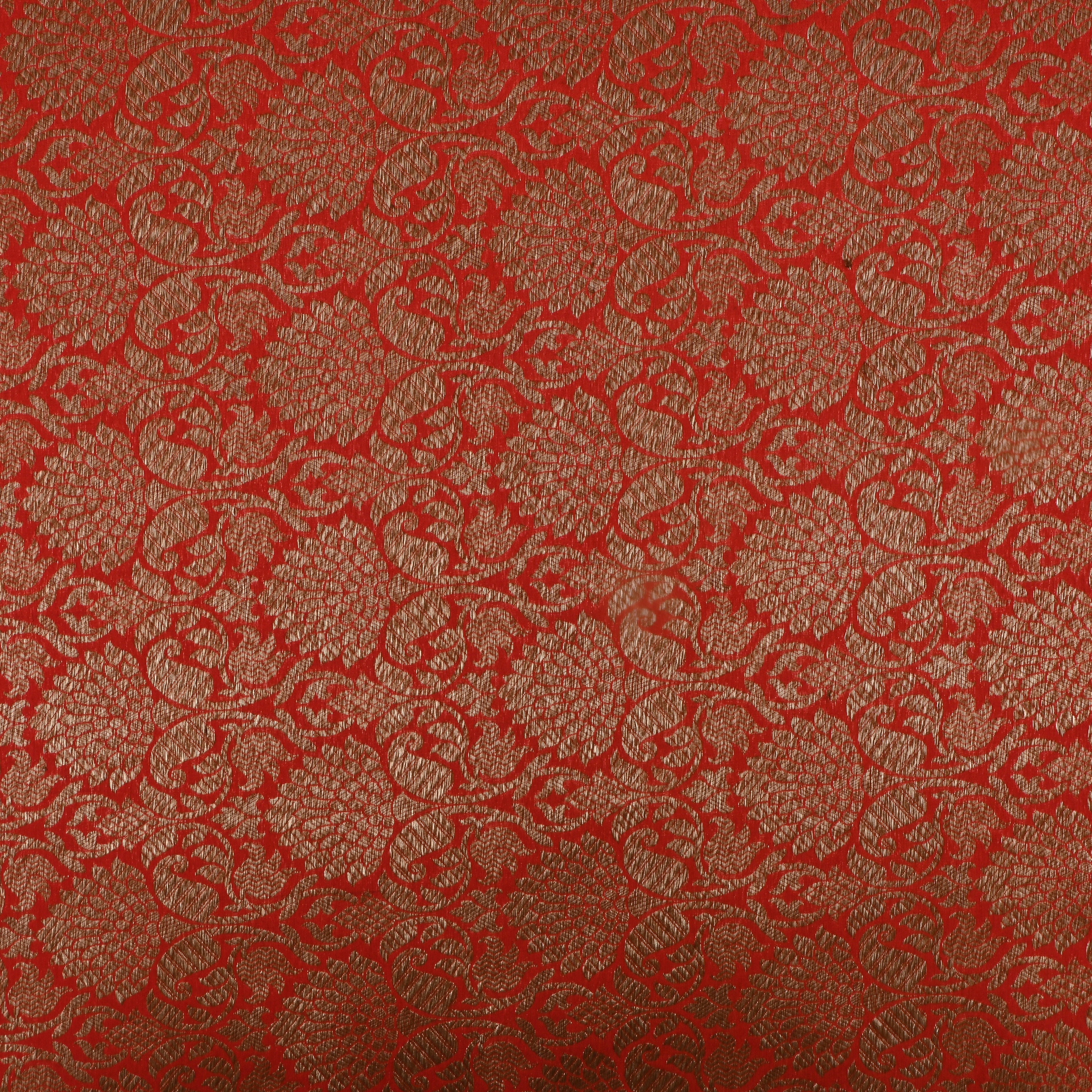Orangish Red Jamawar Silk Fabric With Floral Jaal Weaving