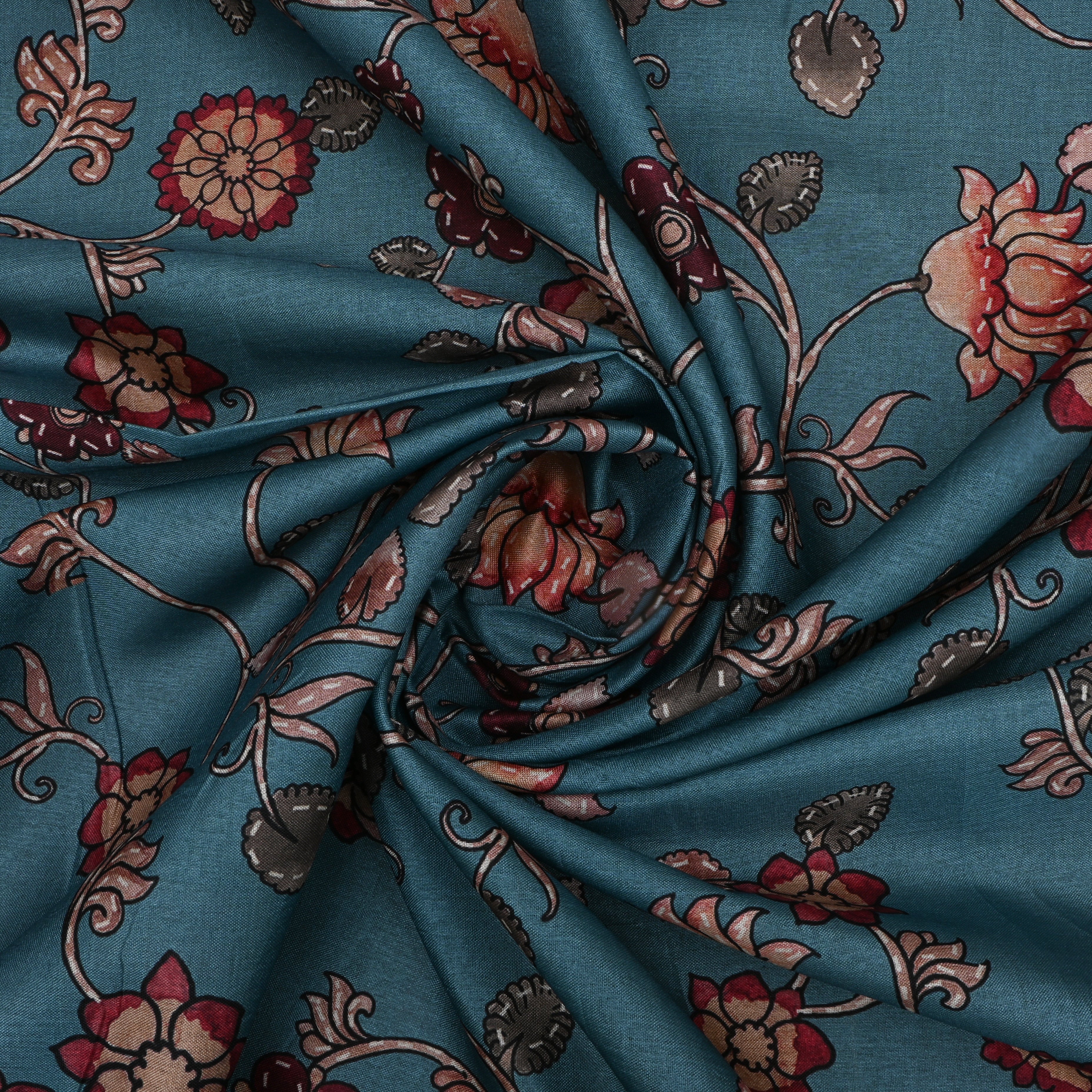 Baby Blue Jamawar Silk Fabric With Digital Print