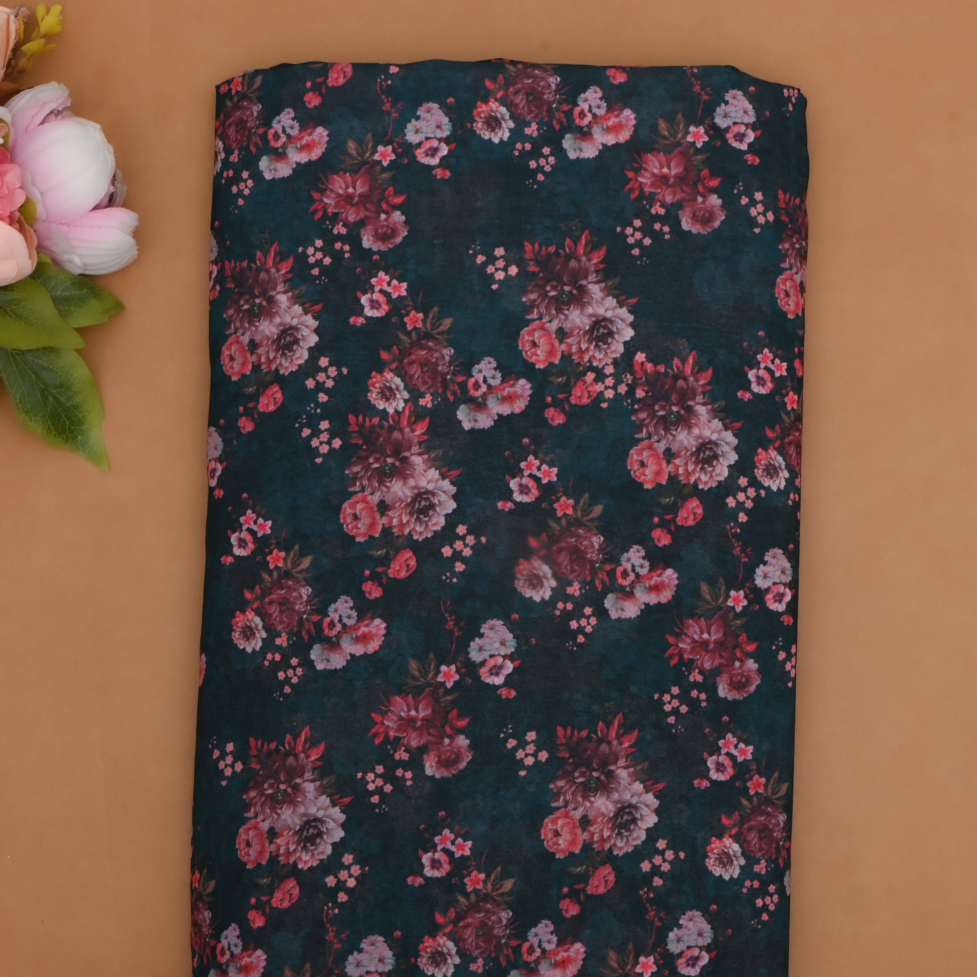 Forest Green Silk Printed Fabric