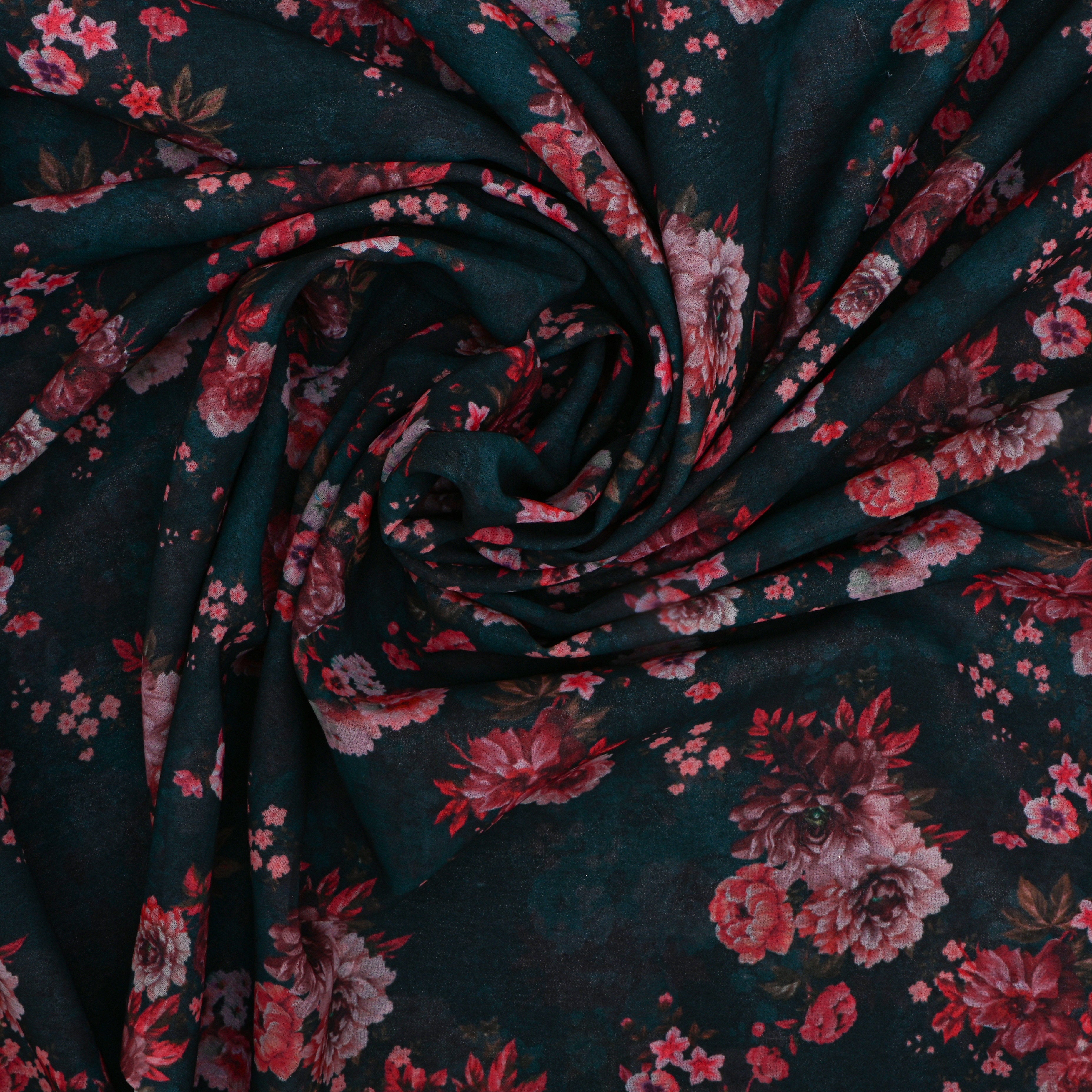 Forest Green Silk Printed Fabric