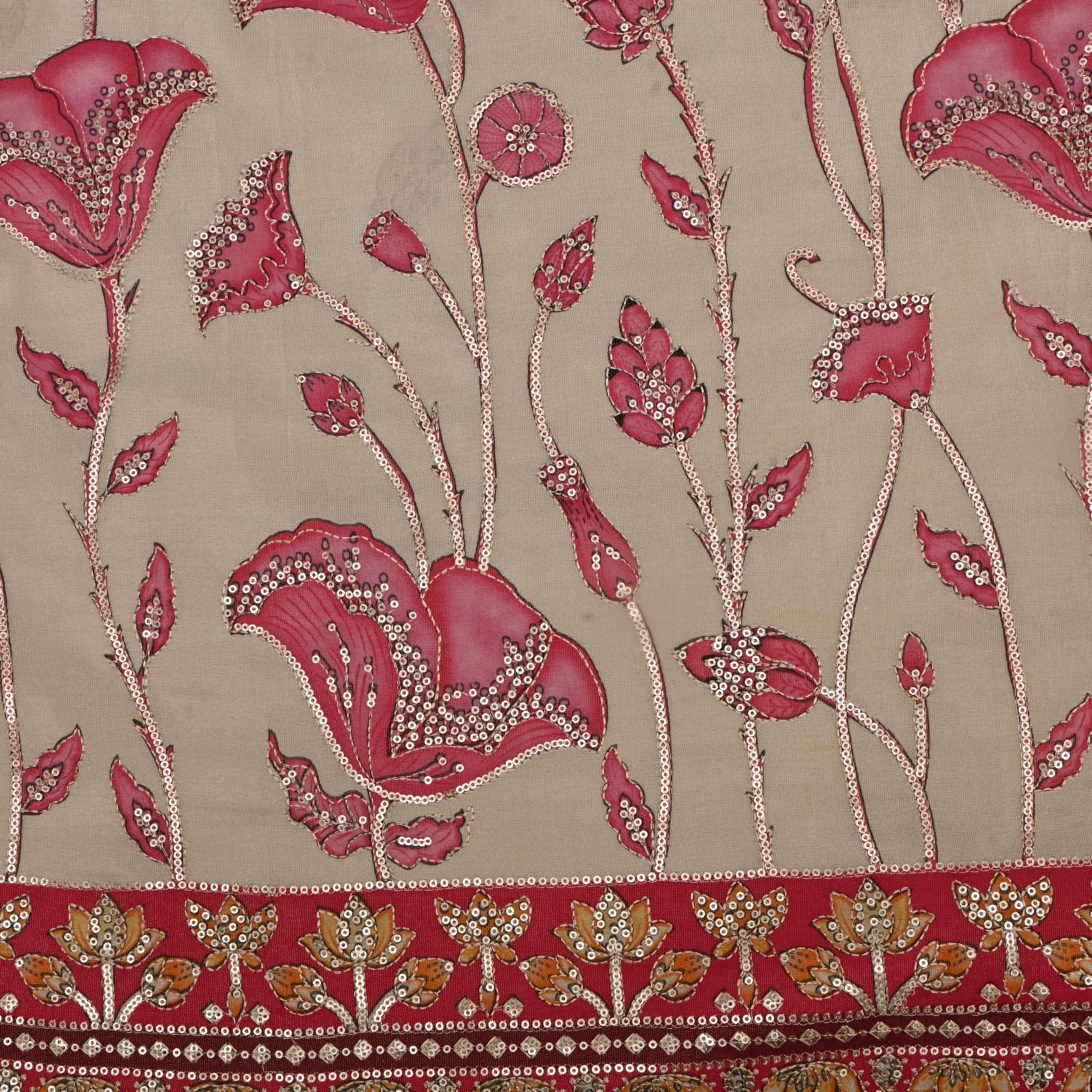 Vanilla Gold Tissue Fabric With Printed Embroidery