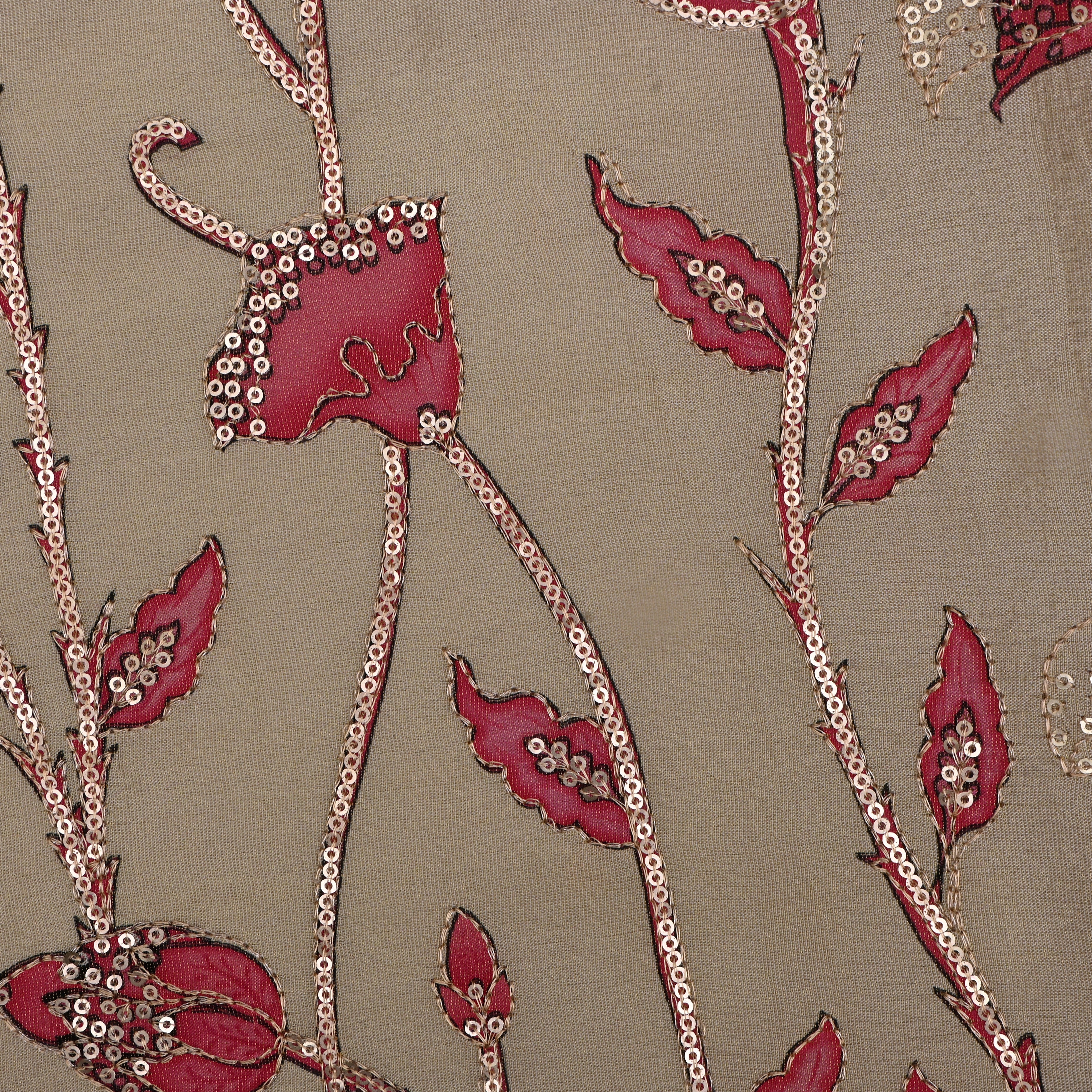 Vanilla Gold Tissue Fabric With Printed Embroidery