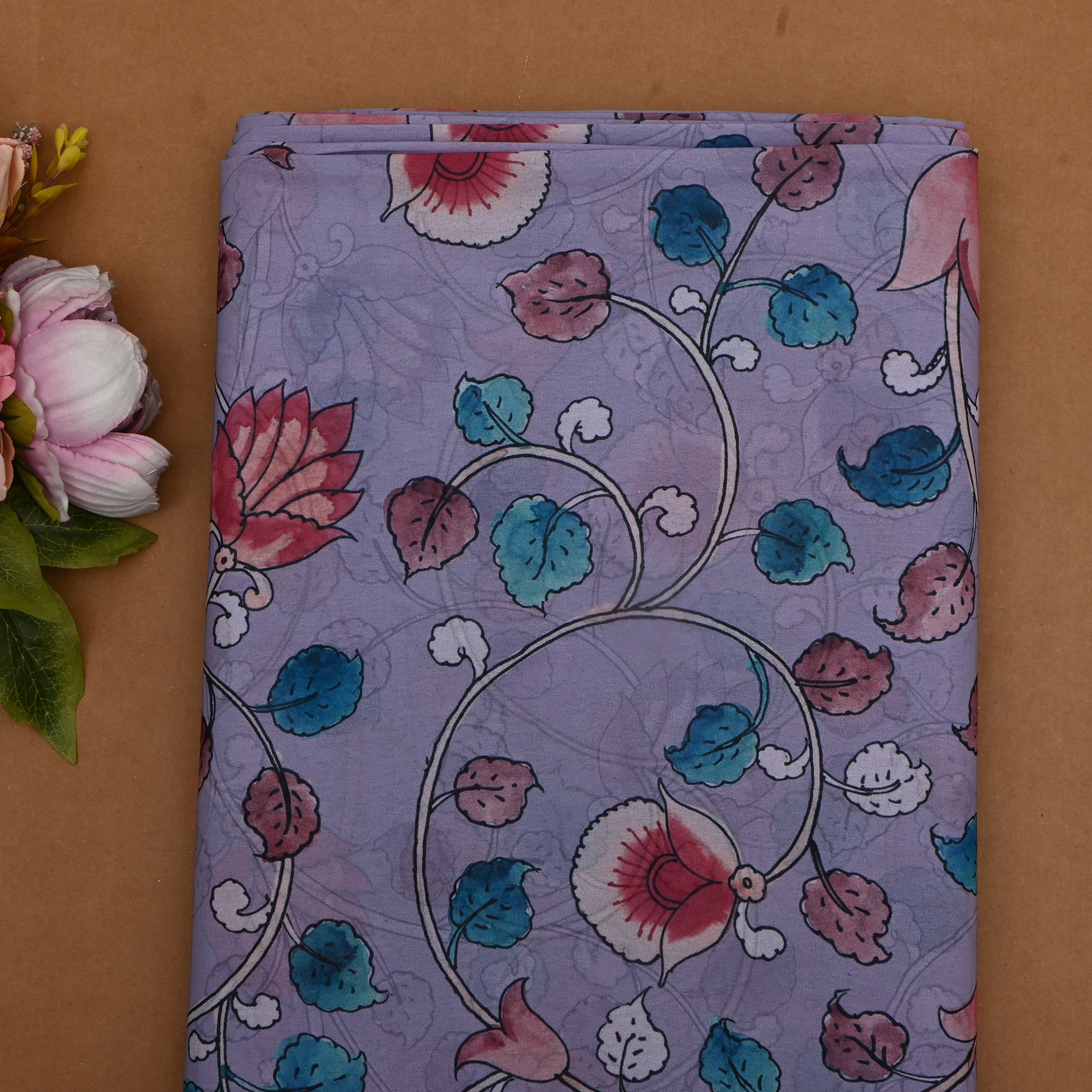 Soft Lilac Silk Printed Fabric