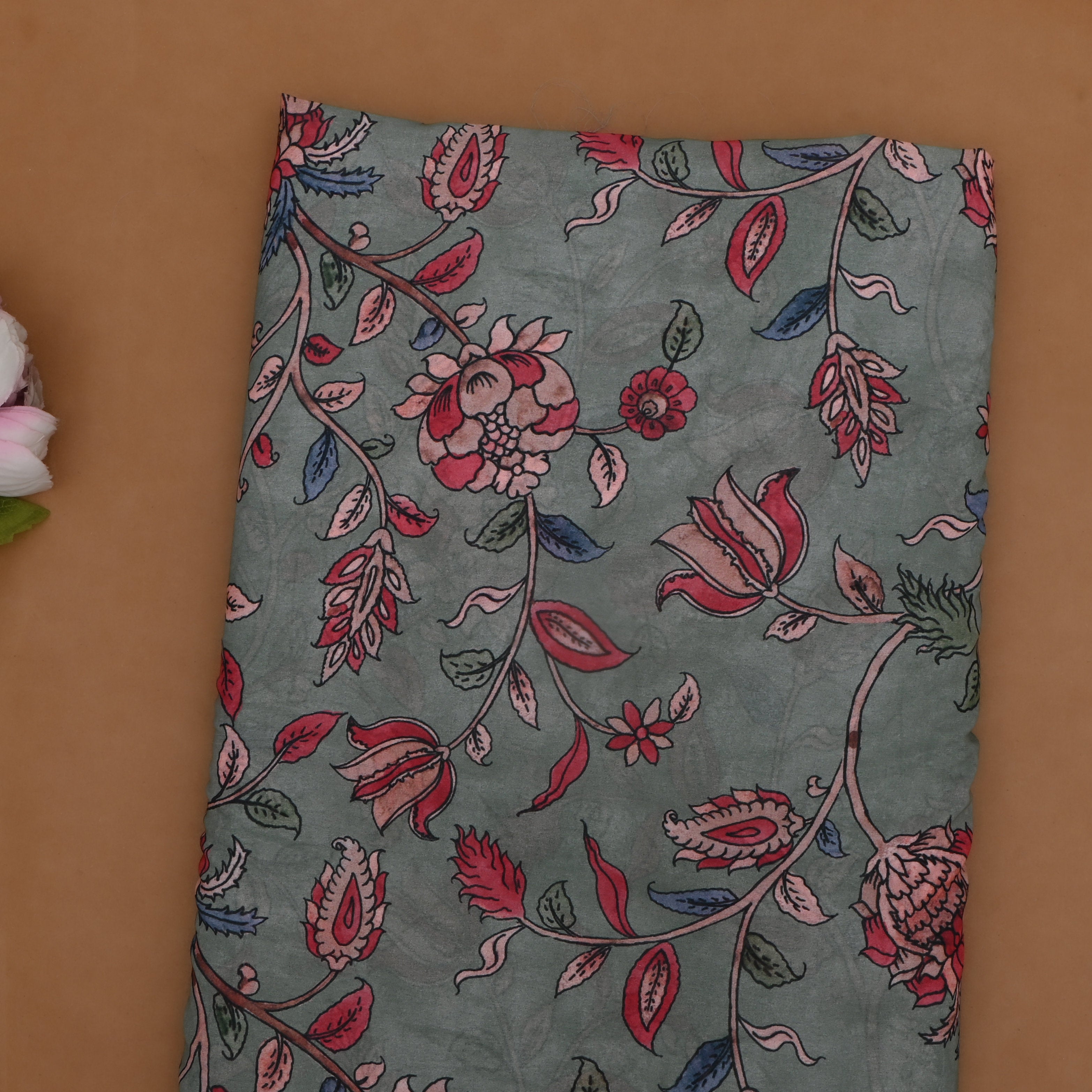 Pastel Green Silk Printed Fabric