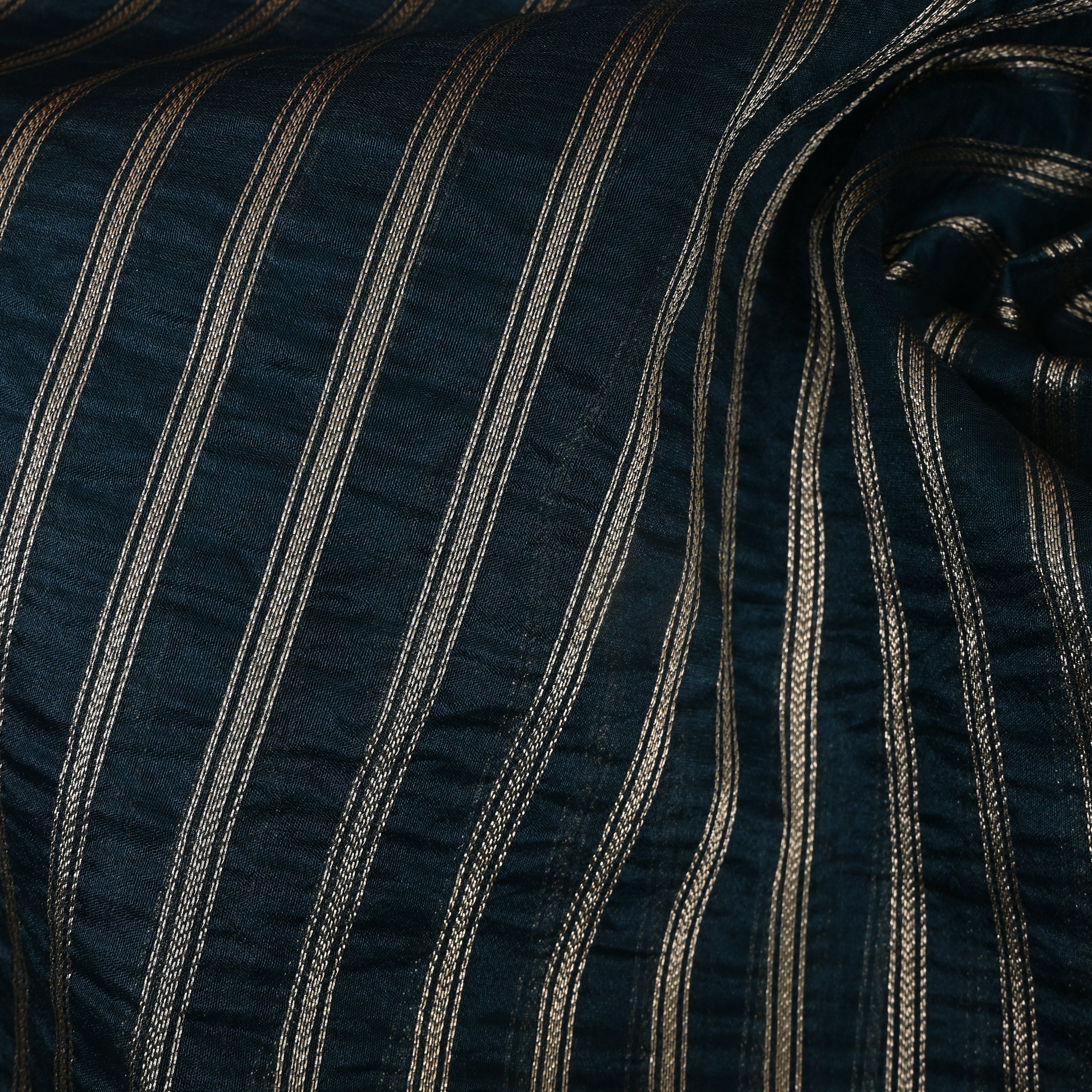 Peacock Blue Zari Stripe Banarasi Silk
