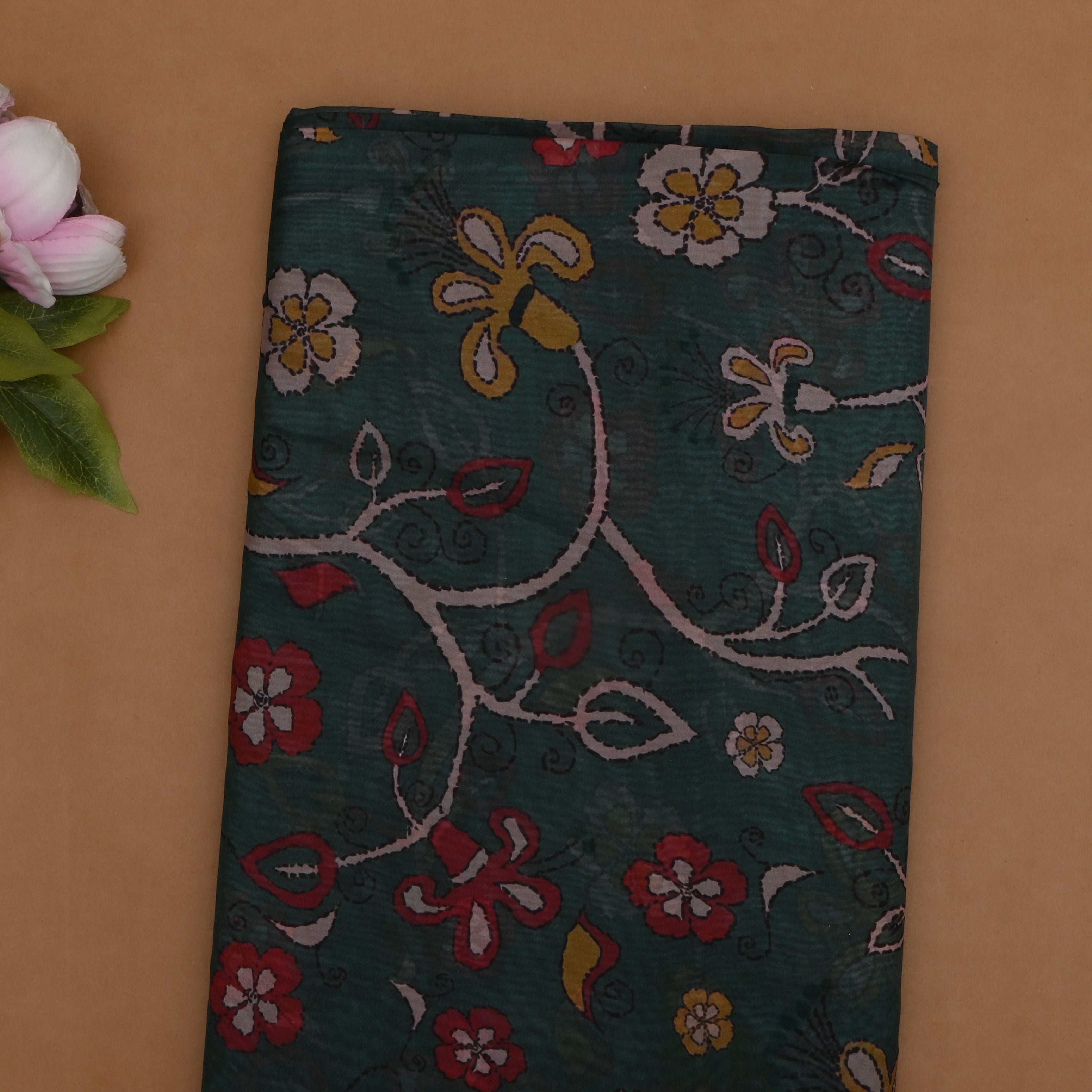 Bottle Green Silk Printed Fabric