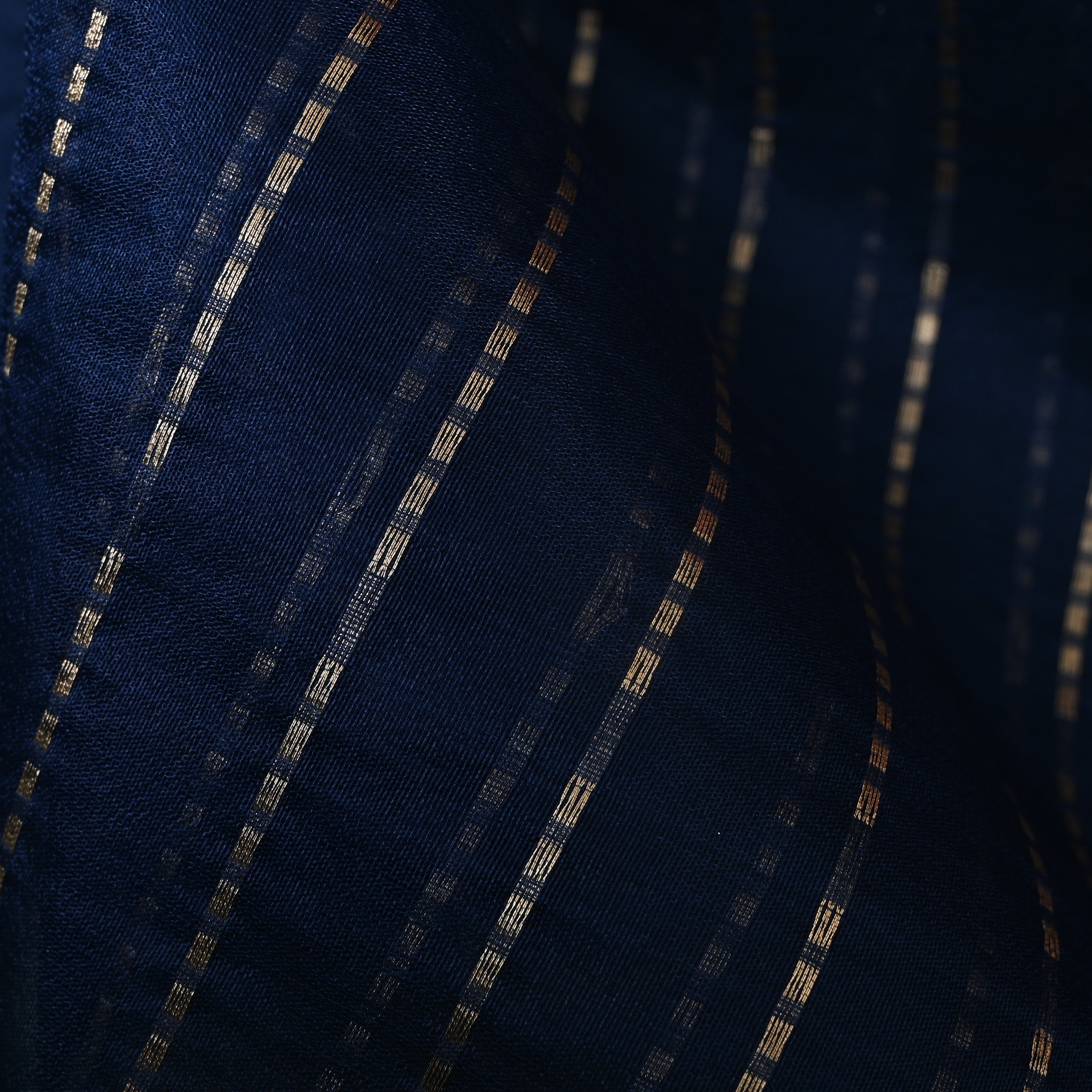 Navy Blue Dashed Zari Stripe Banarasi Silk