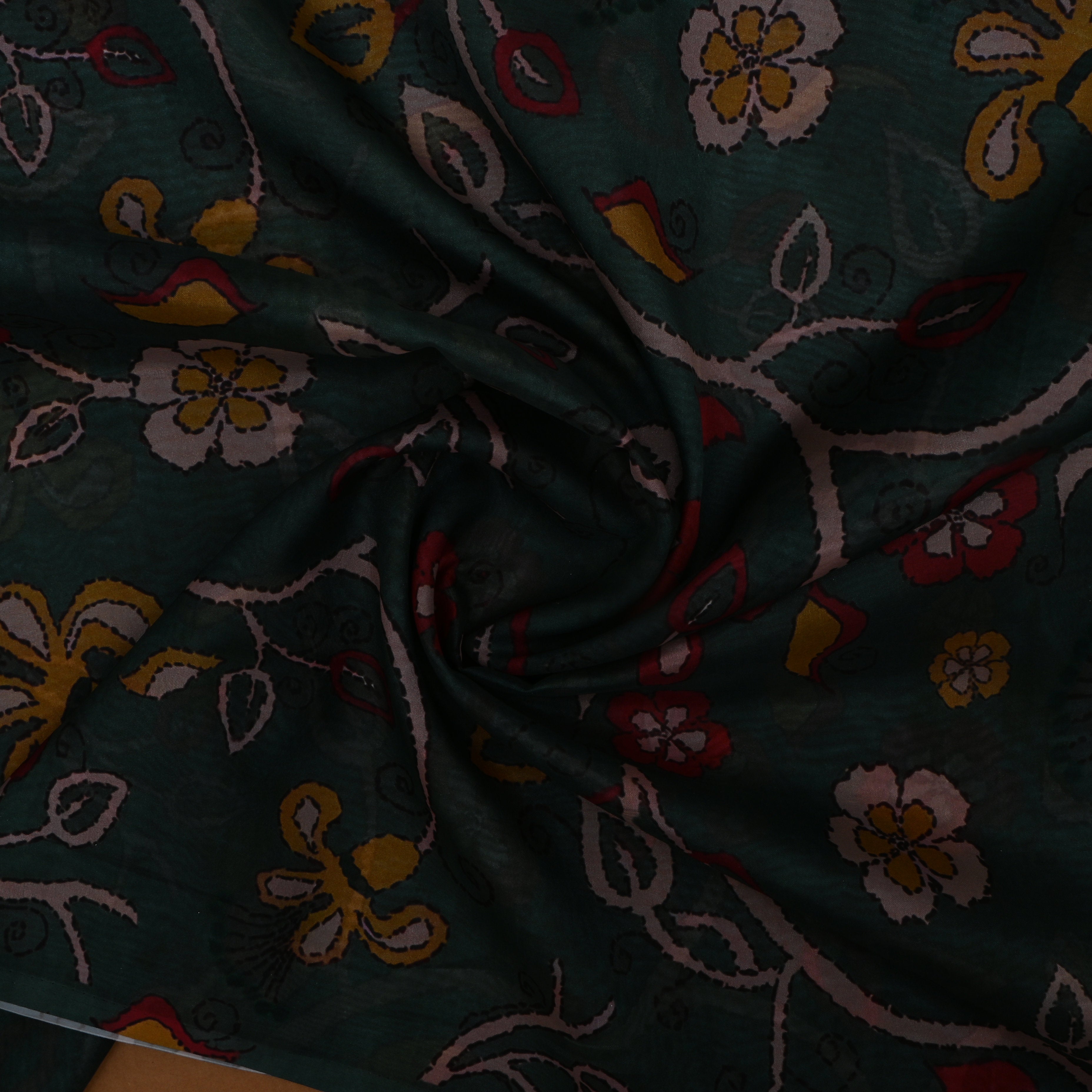 Bottle Green Silk Printed Fabric