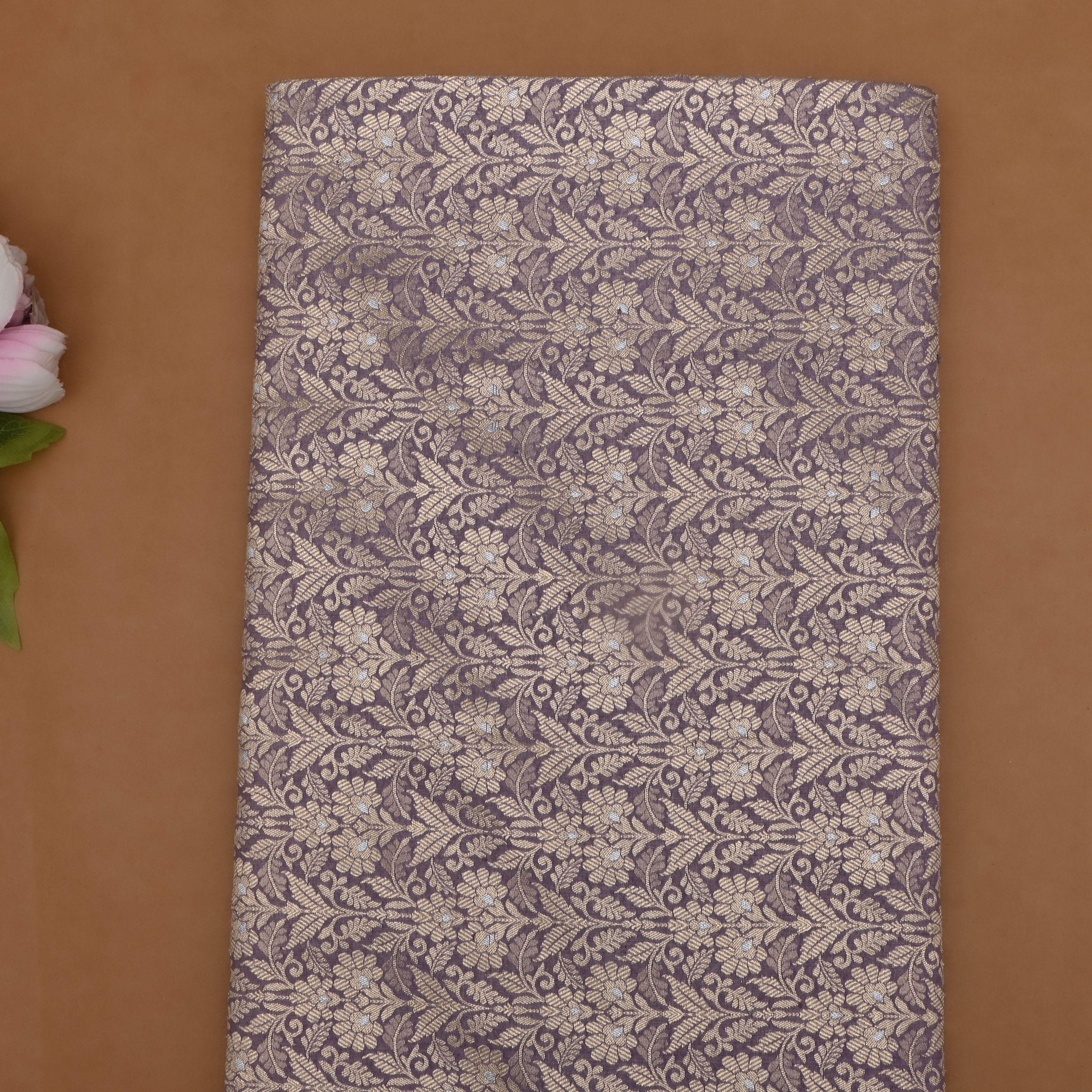 Lilac Dupion Rawsilk Fabric With Intricate Zari Weaving '