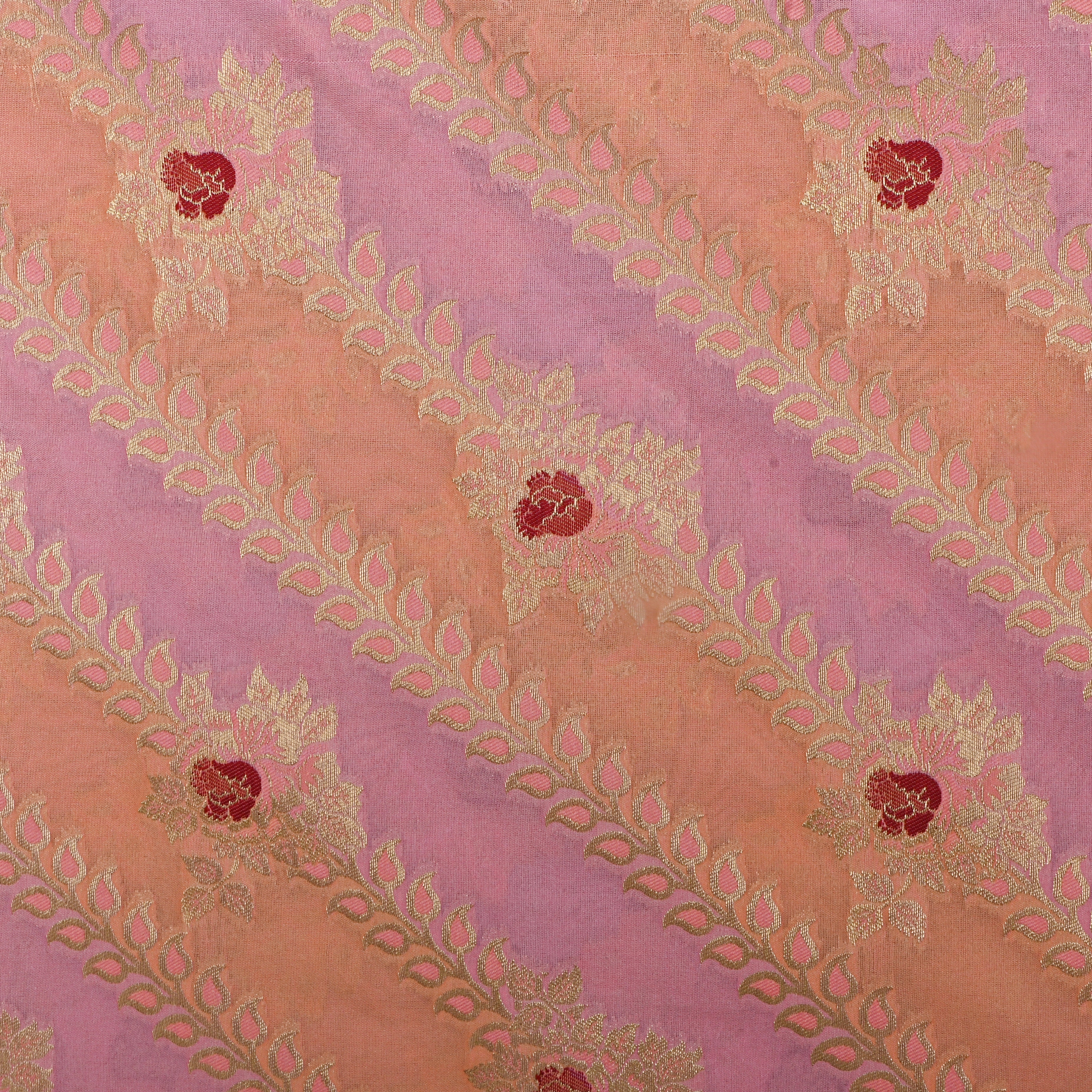 Pastel Colour Jamawar Silk Fabric With Leheriya Design