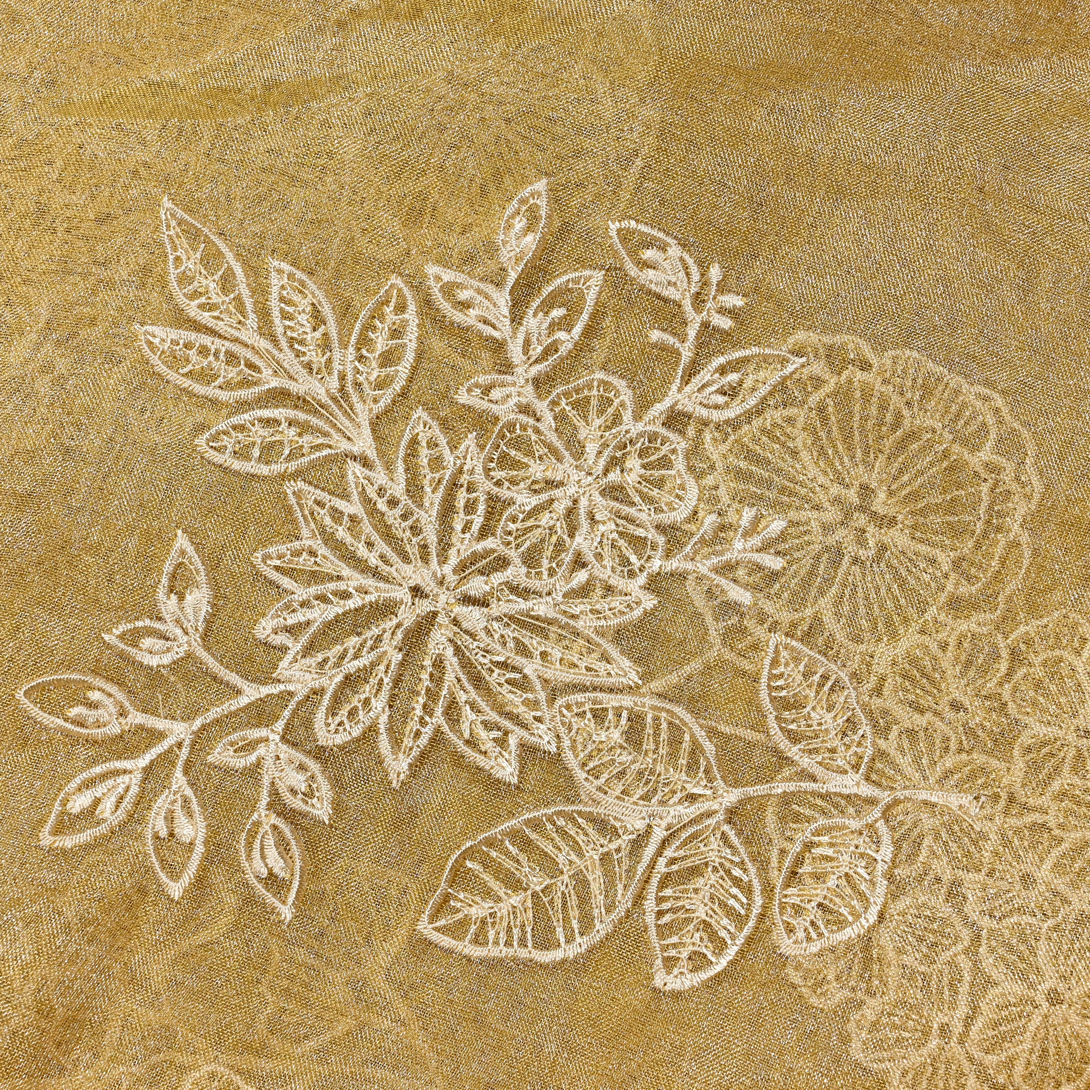 Macaron Yellow Organza Fabric With Embroidery