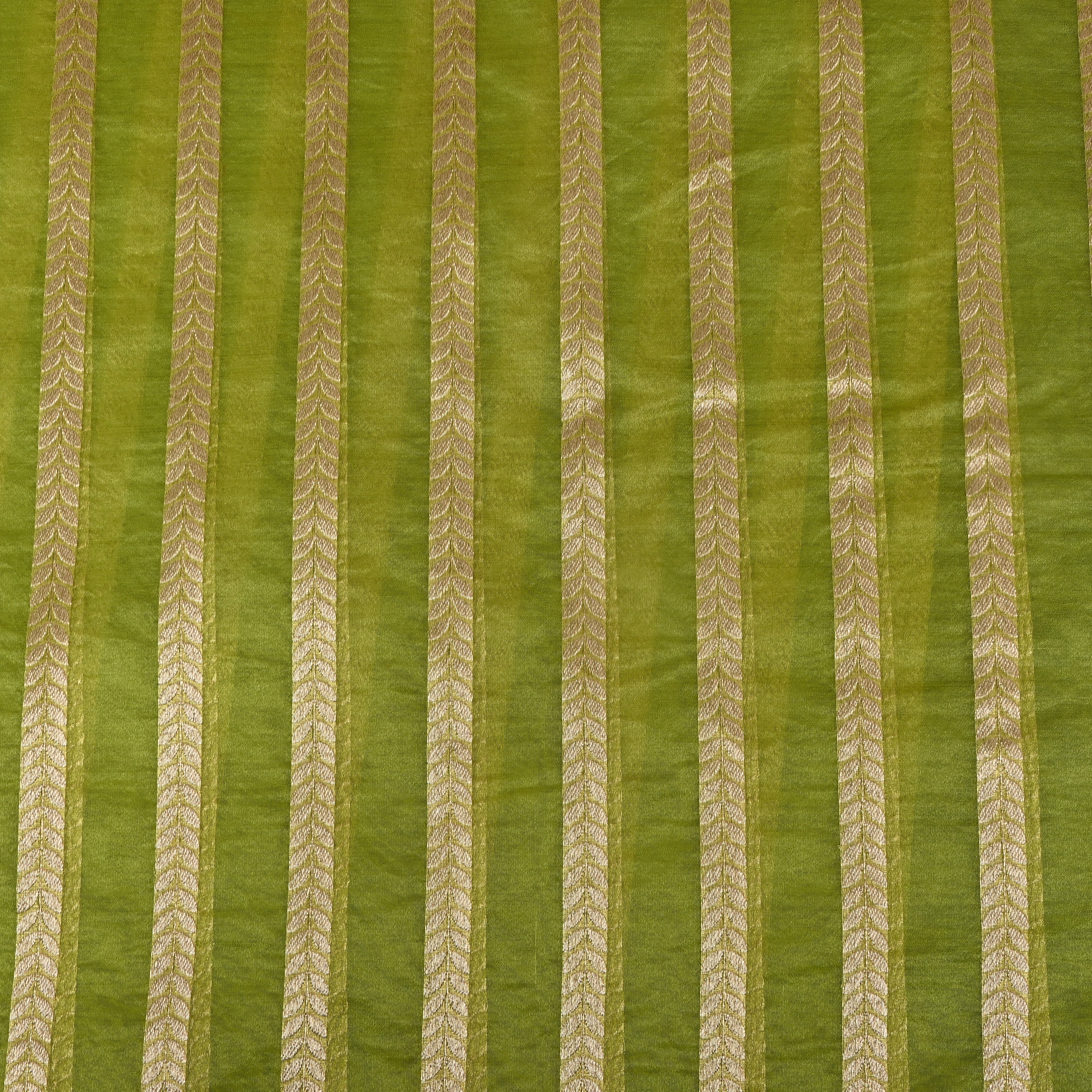 Olive Green Leaf Stripe Banarasi Silk