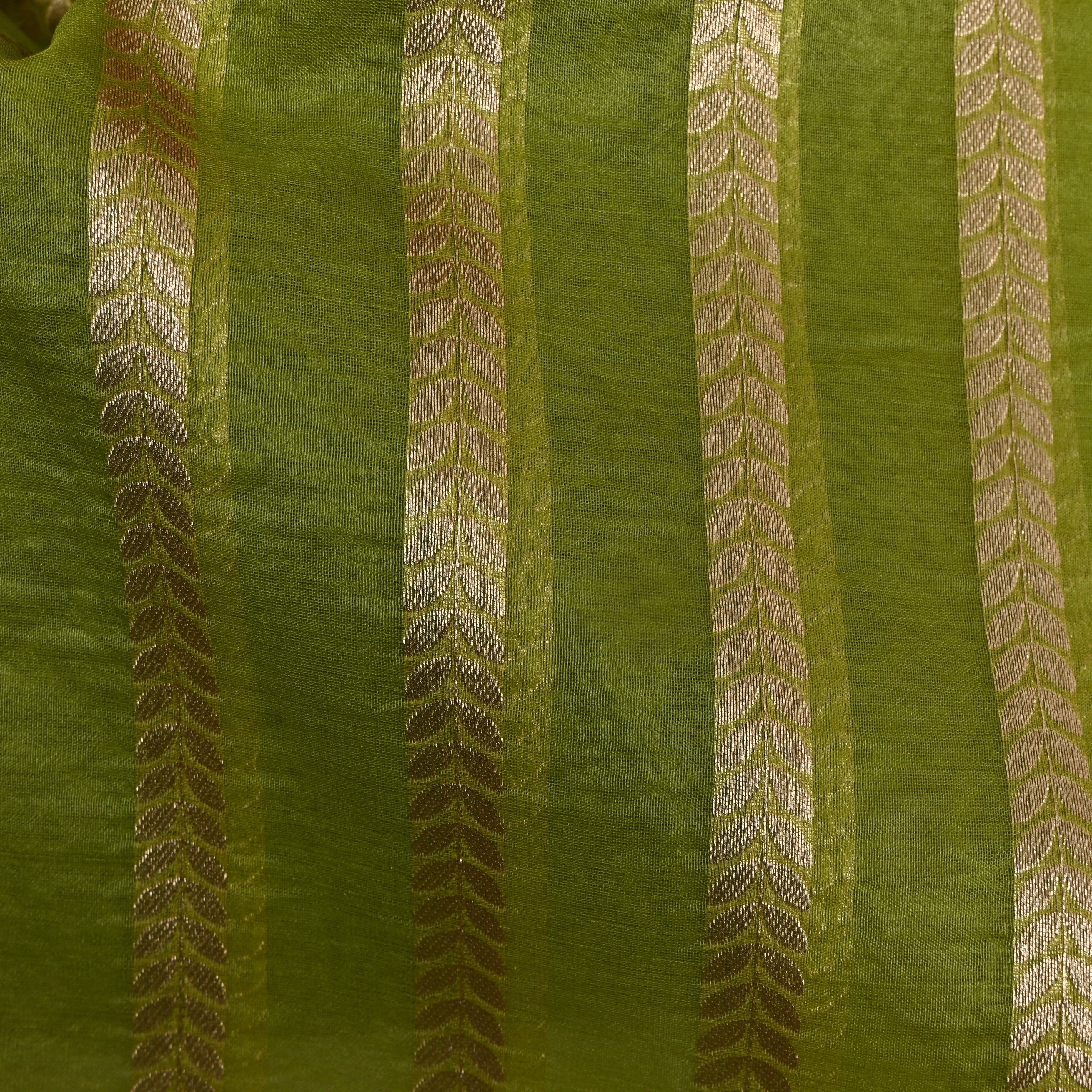 Olive Green Leaf Stripe Banarasi Silk