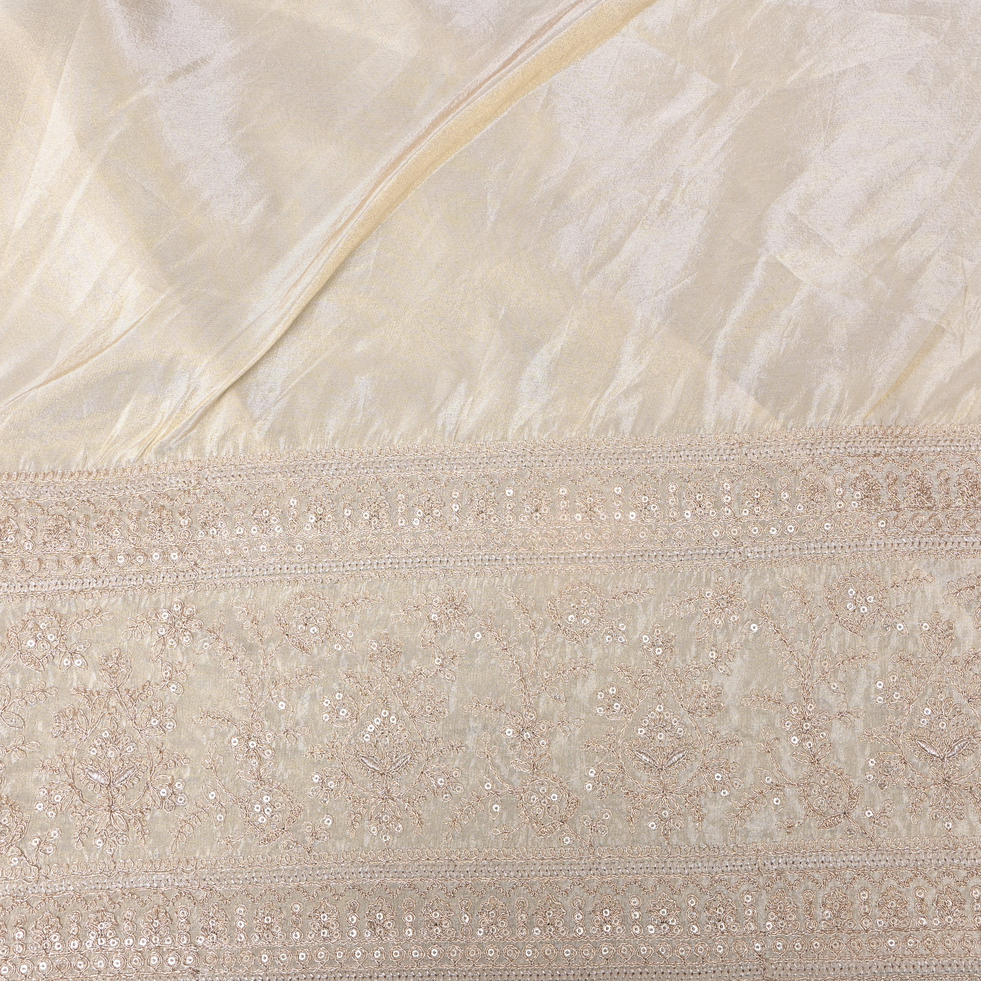 White Sequin Embroidered Border Tissue Fabric
