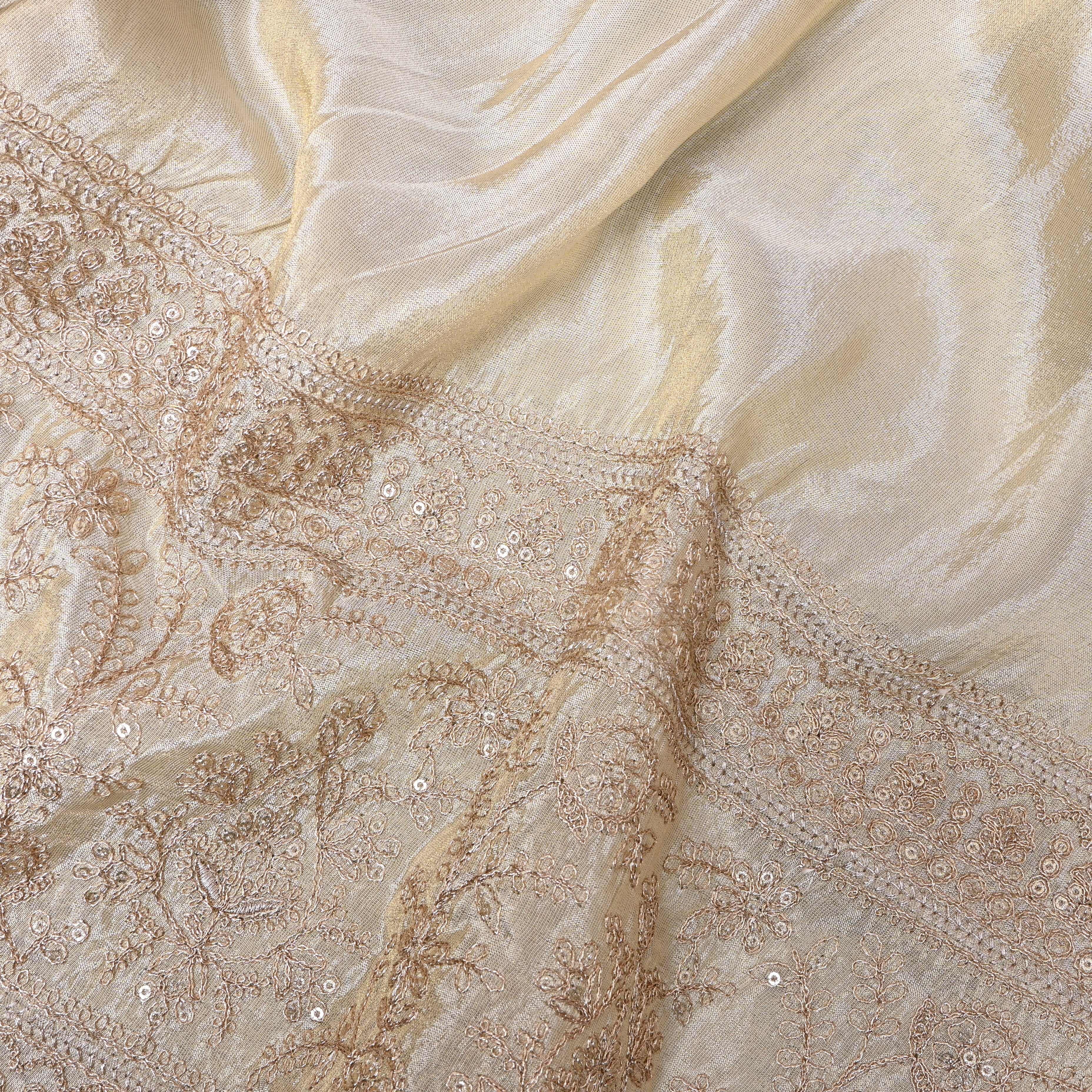 White Sequin Embroidered Border Tissue Fabric