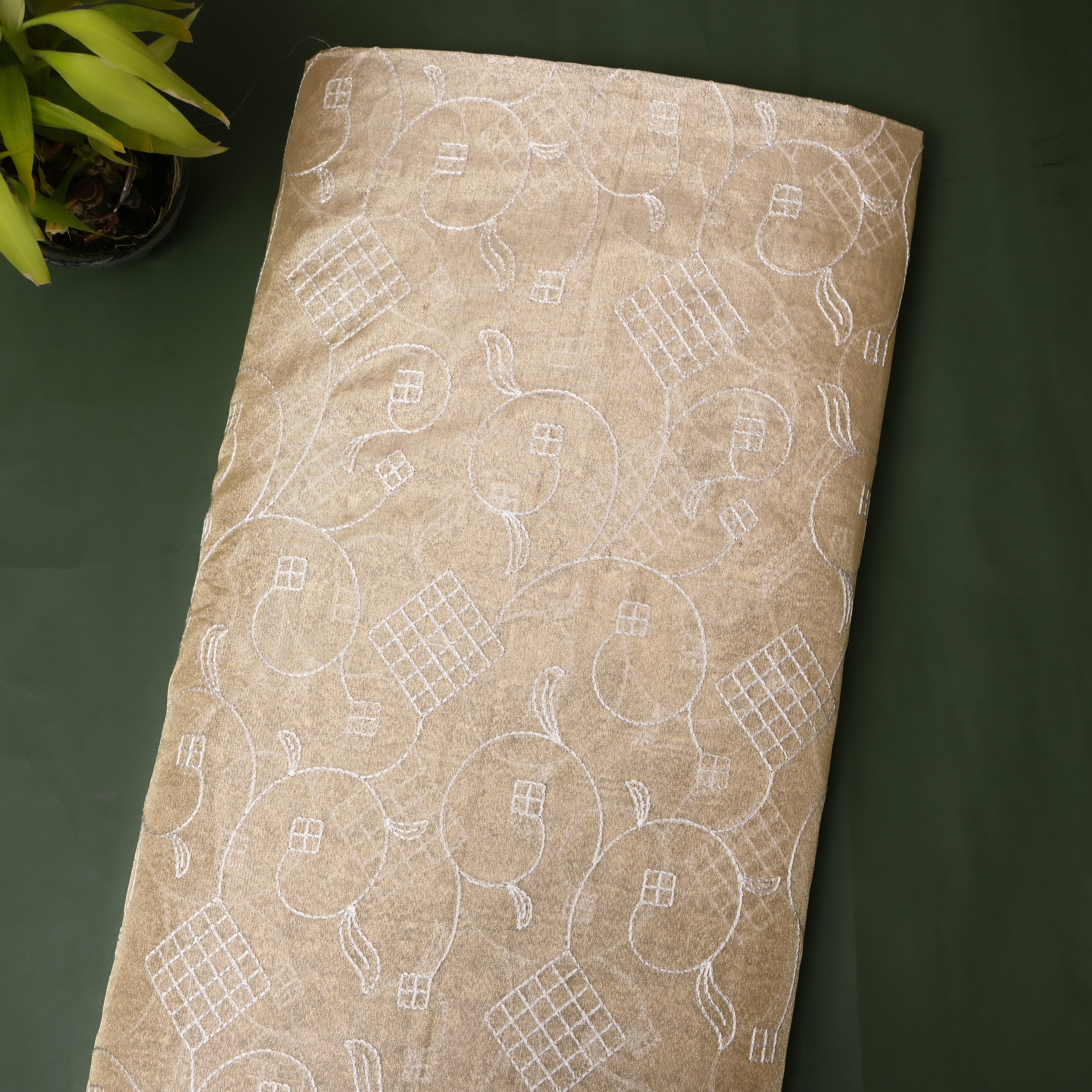 Beige Pomegranate Vine Tissue Embroidery