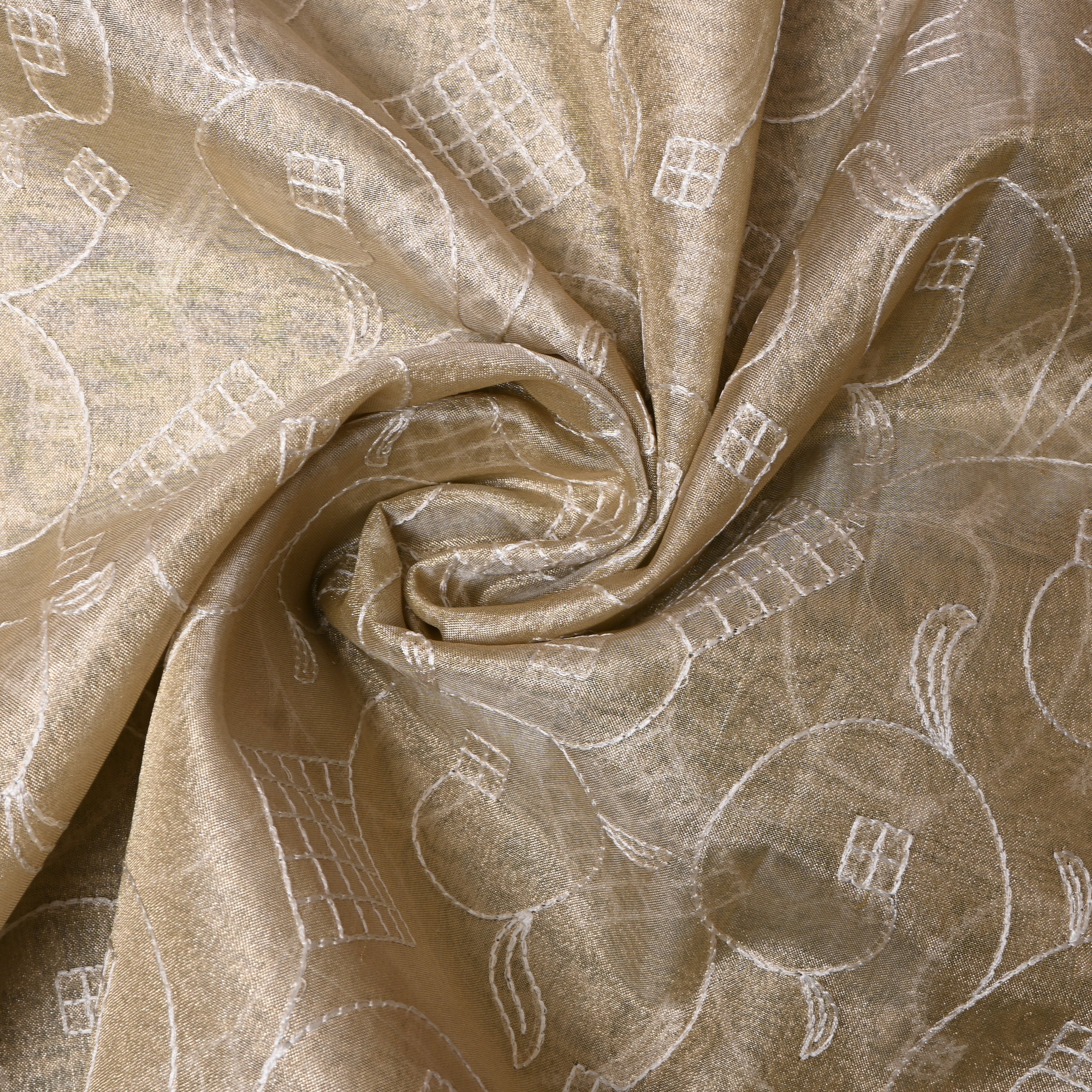 Beige Pomegranate Vine Tissue Embroidery
