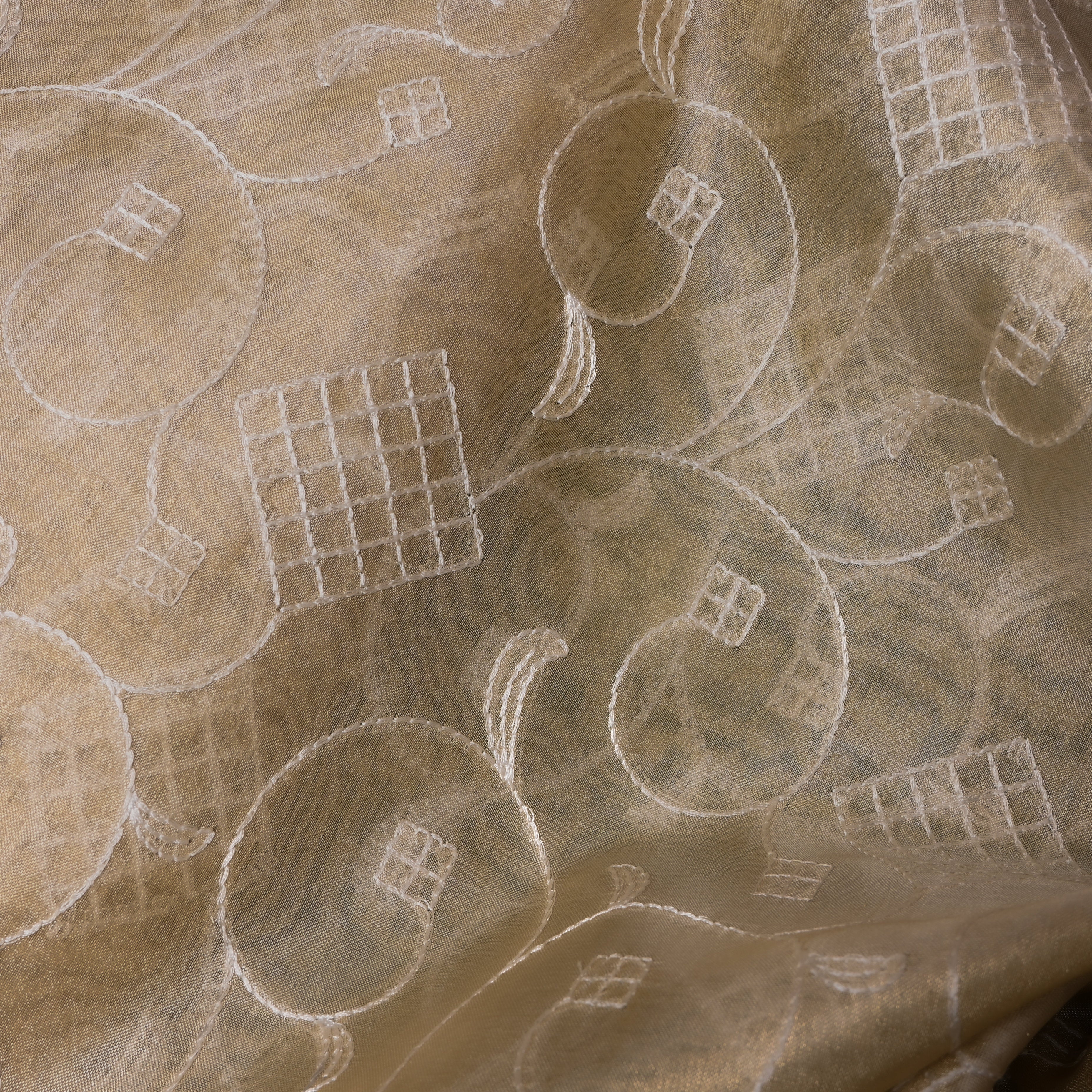 Beige Pomegranate Vine Tissue Embroidery