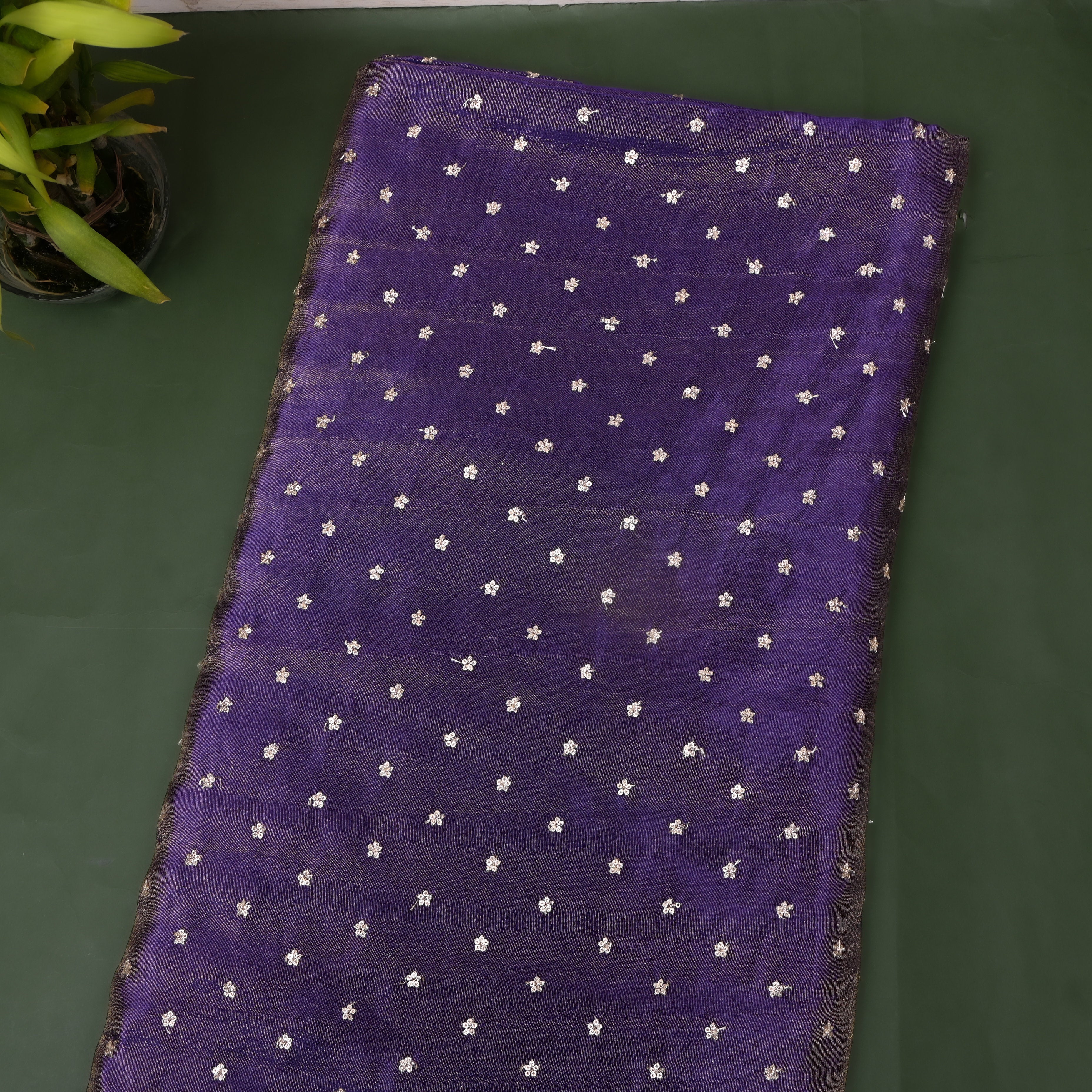 Royal Purple Tissue Embroidery Fabric
