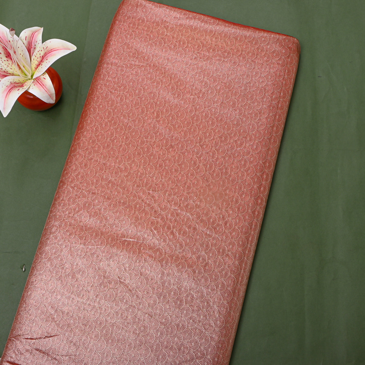 Terracotta Orange Banarasi Silk With Gold Fan Weave