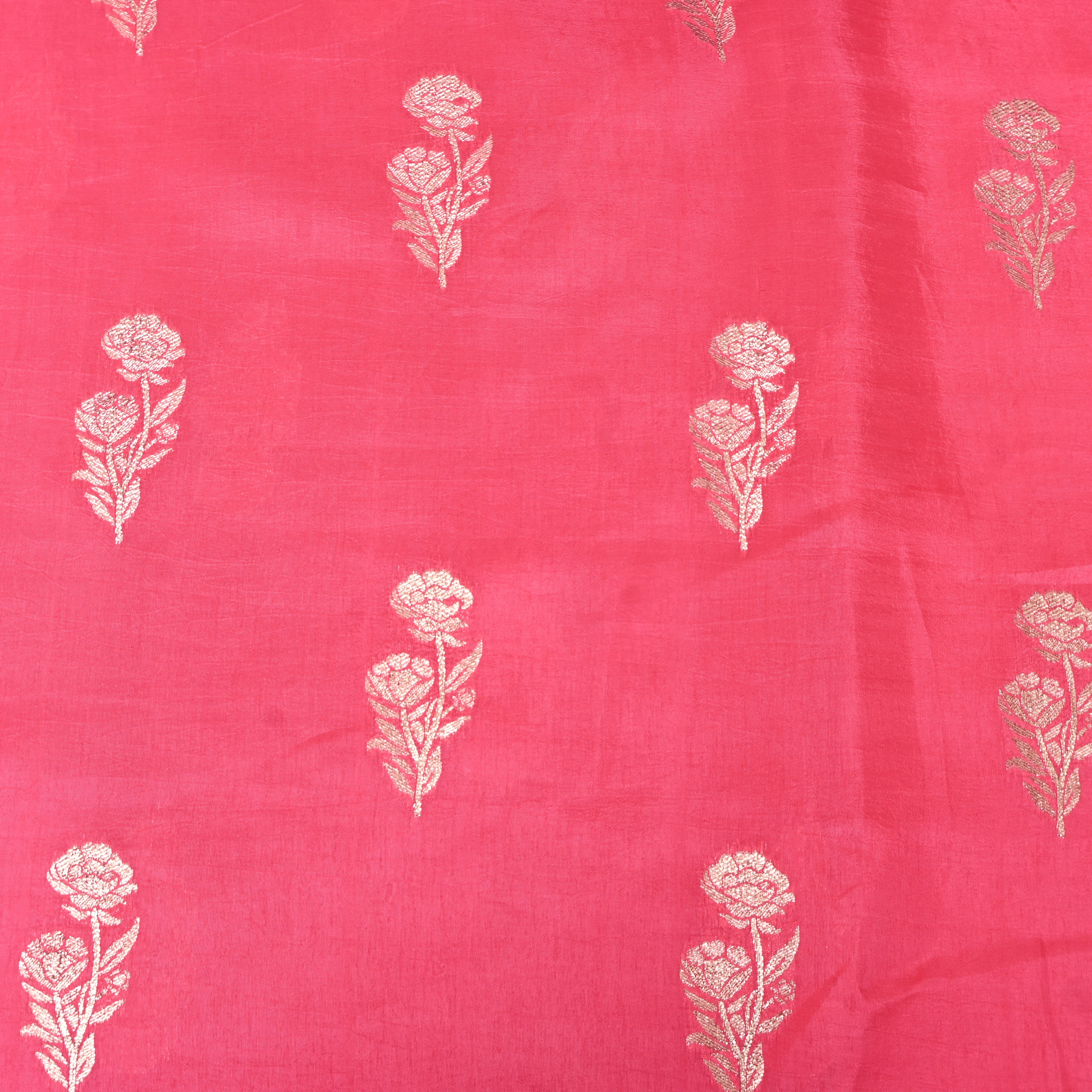 Rani Pink Zari Rose Buti Jamawar Silk Fabric