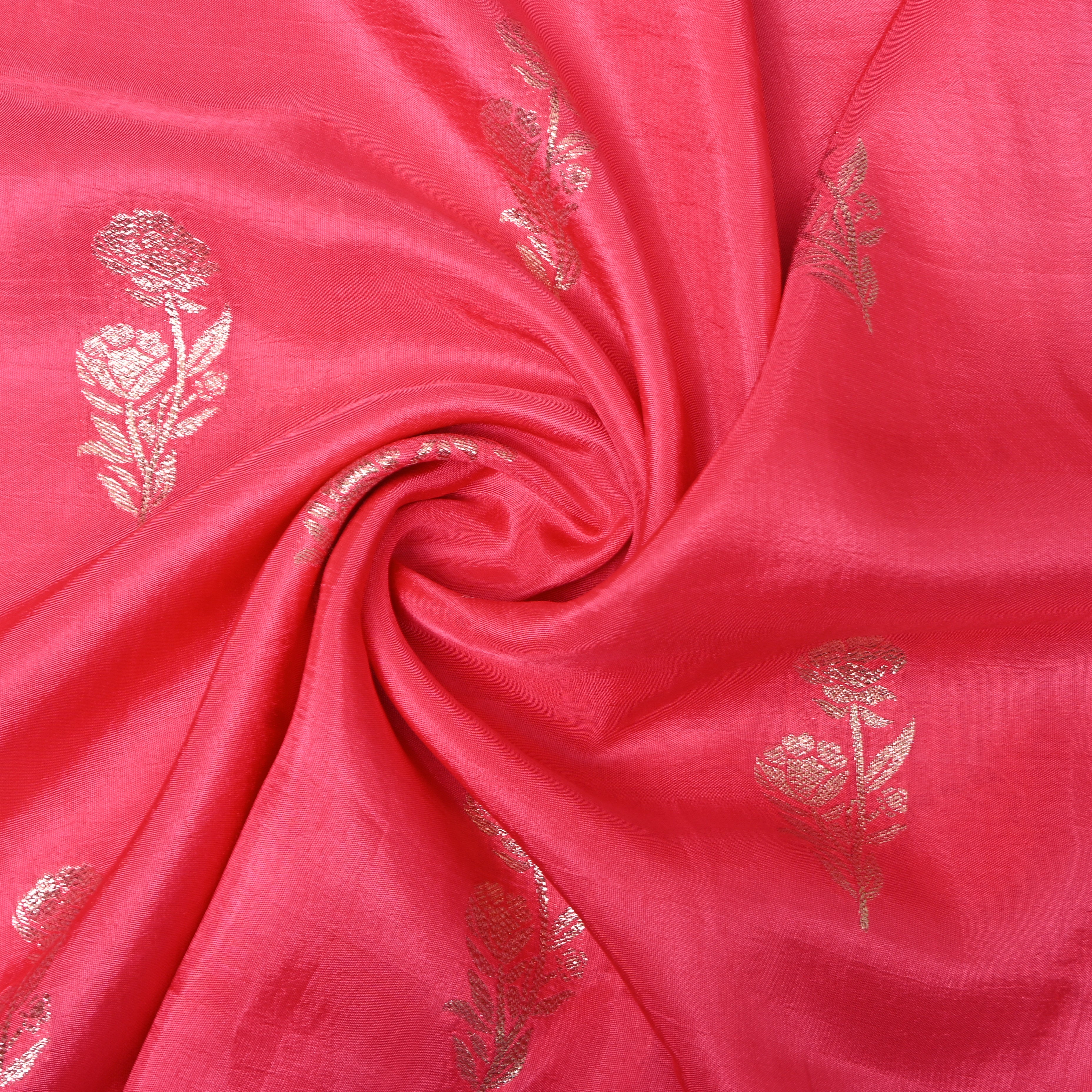 Rani Pink Zari Rose Buti Jamawar Silk Fabric