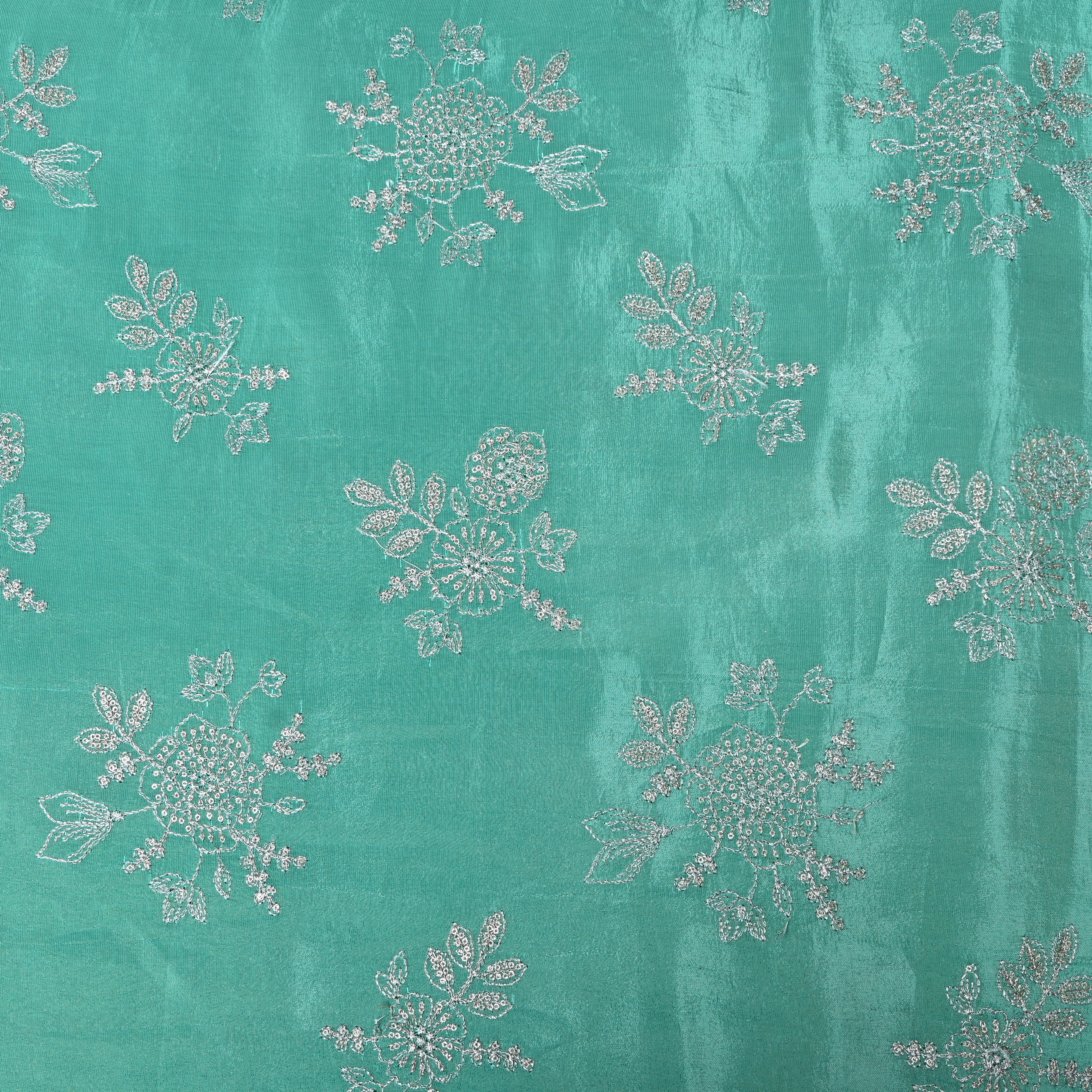 Sea Green Floral Spray Embroidery Tissue Fabric
