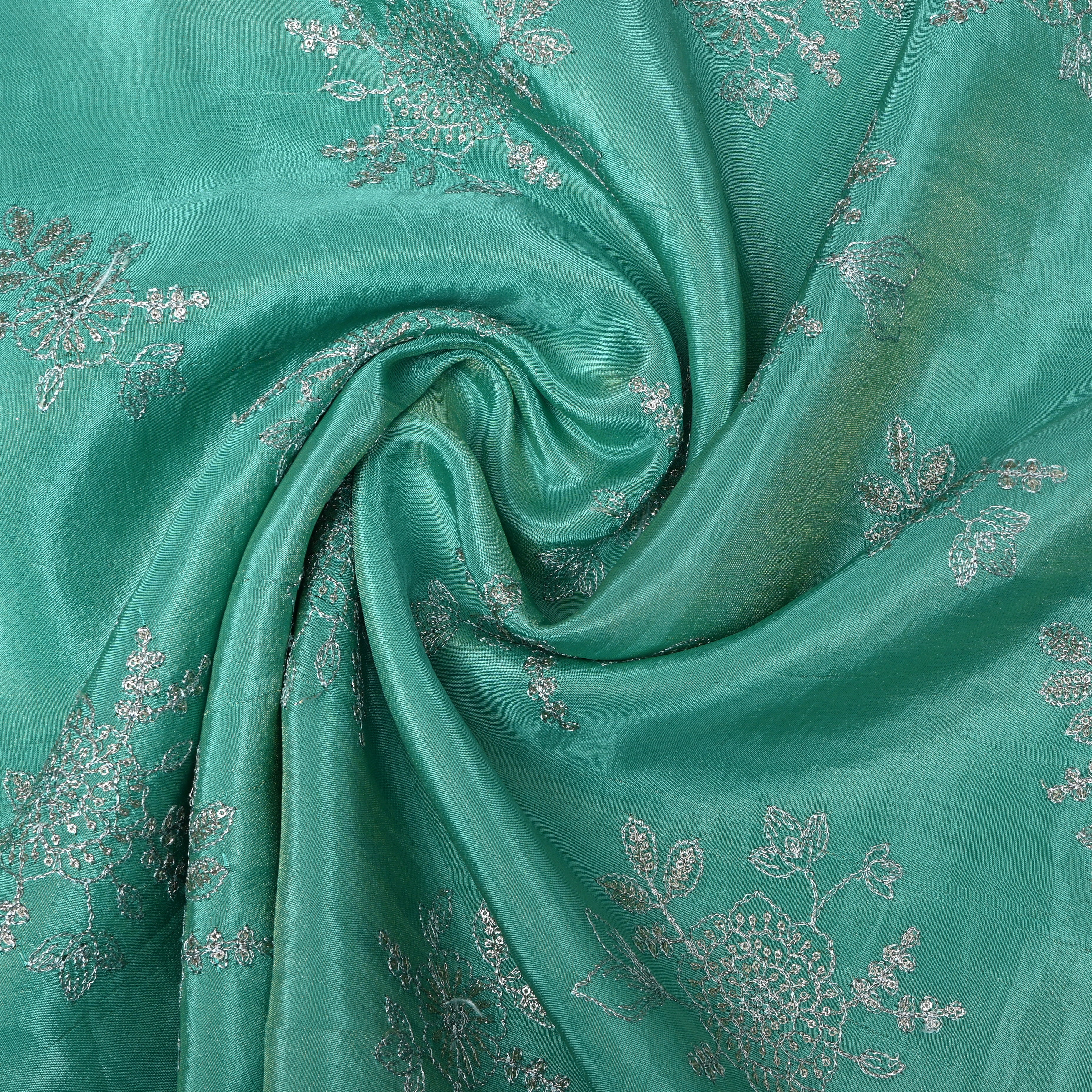 Sea Green Floral Spray Embroidery Tissue Fabric