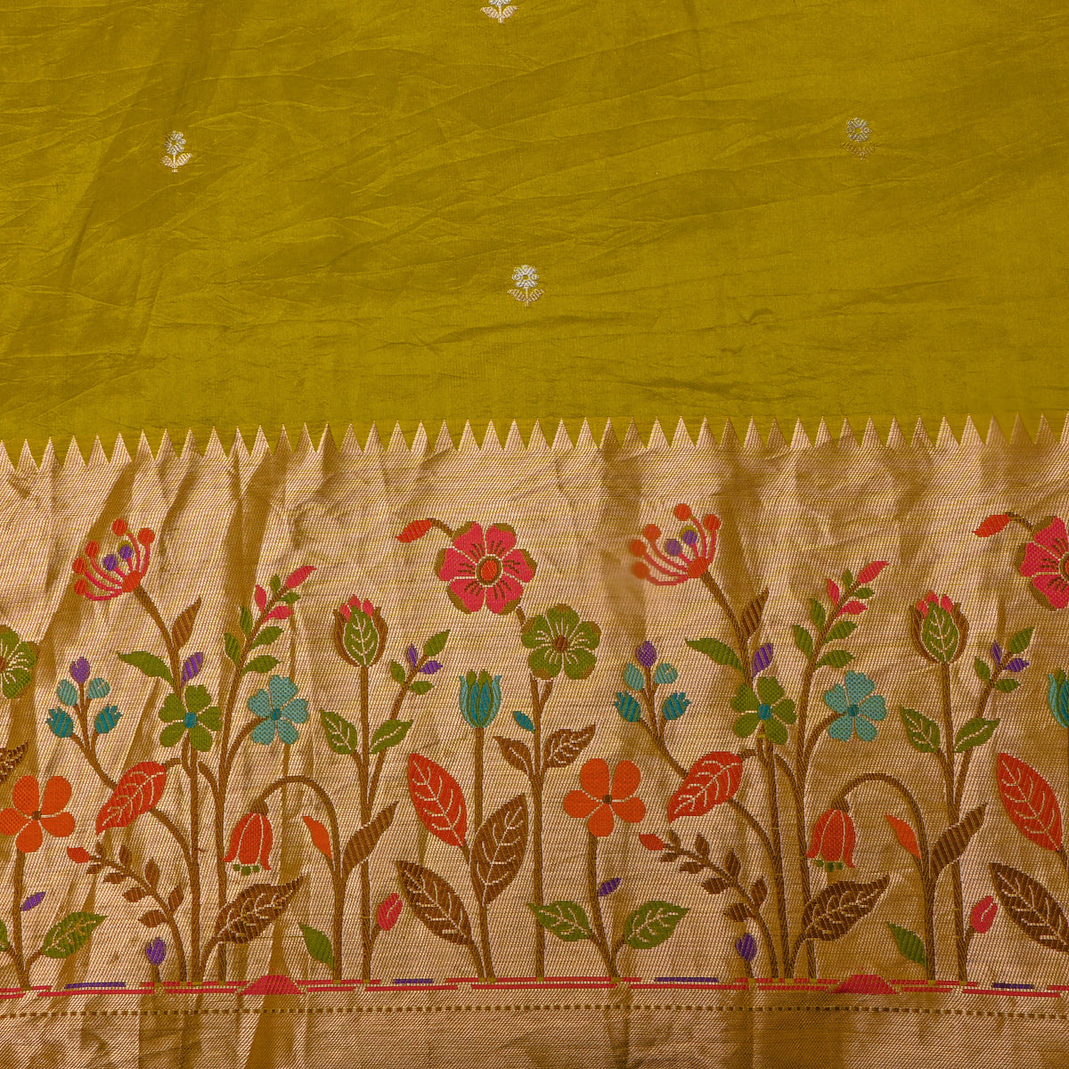 Green Paithani Butti Banarasi Silk Fabric