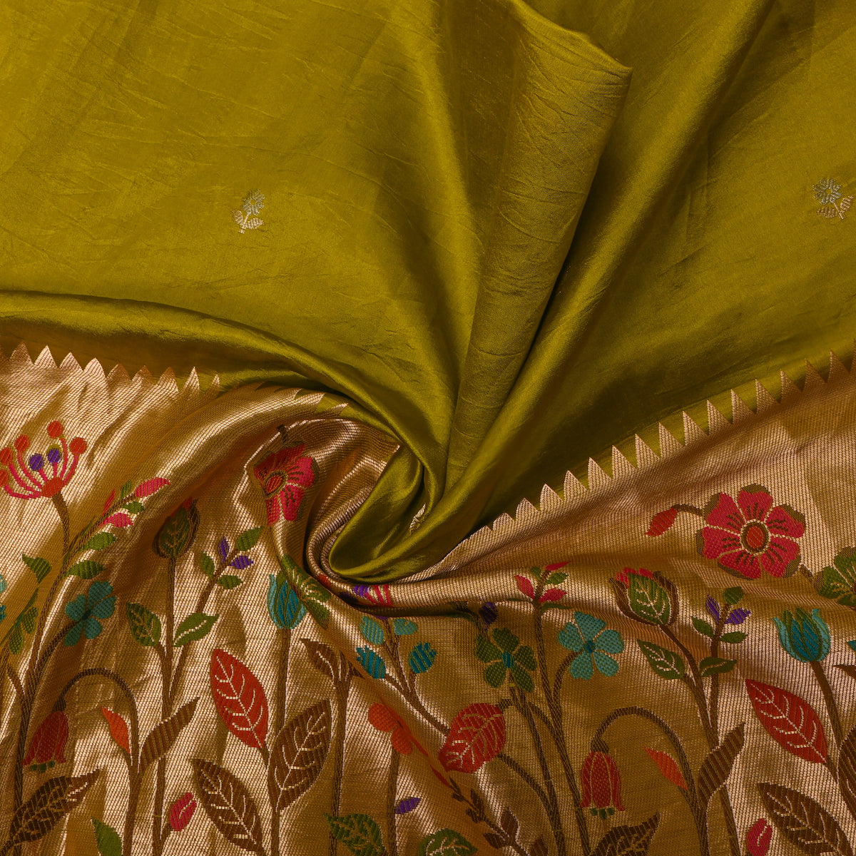 Green Paithani Butti Banarasi Silk Fabric