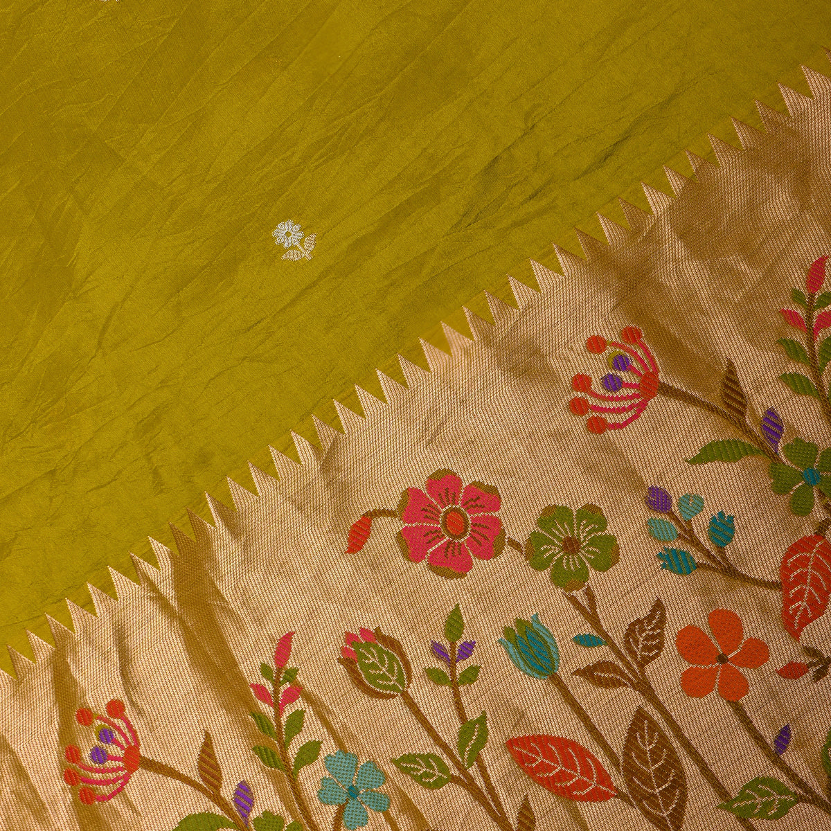 Green Paithani Butti Banarasi Silk Fabric