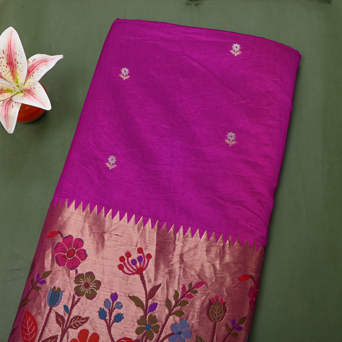 Purple Paithani Butti Banarasi Silk Fabric