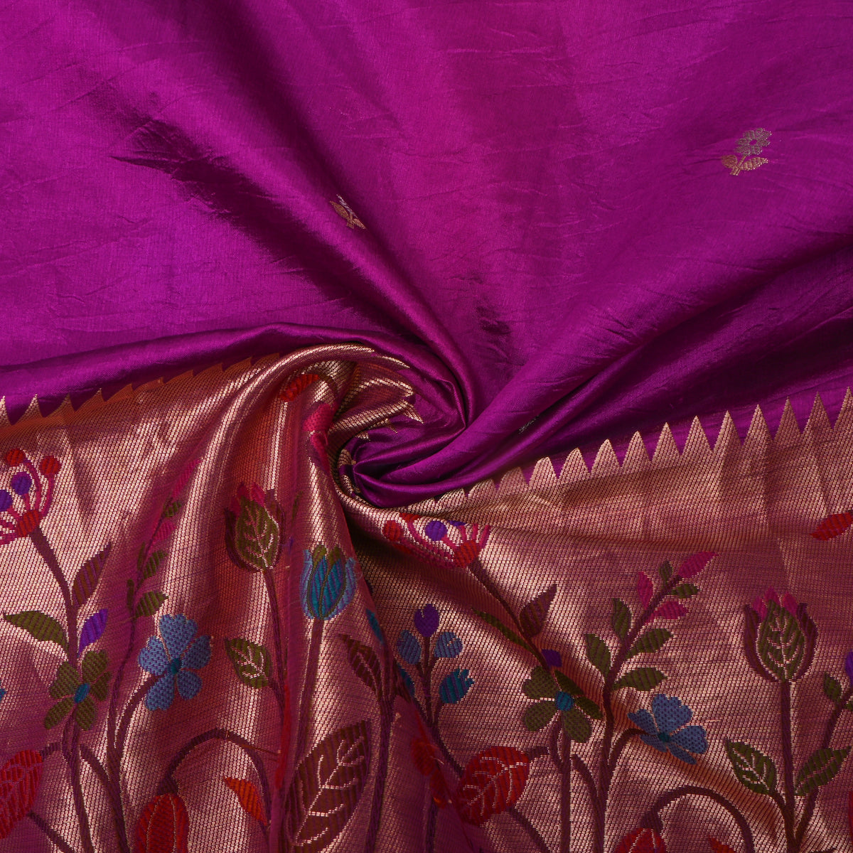 Purple Paithani Butti Banarasi Silk Fabric