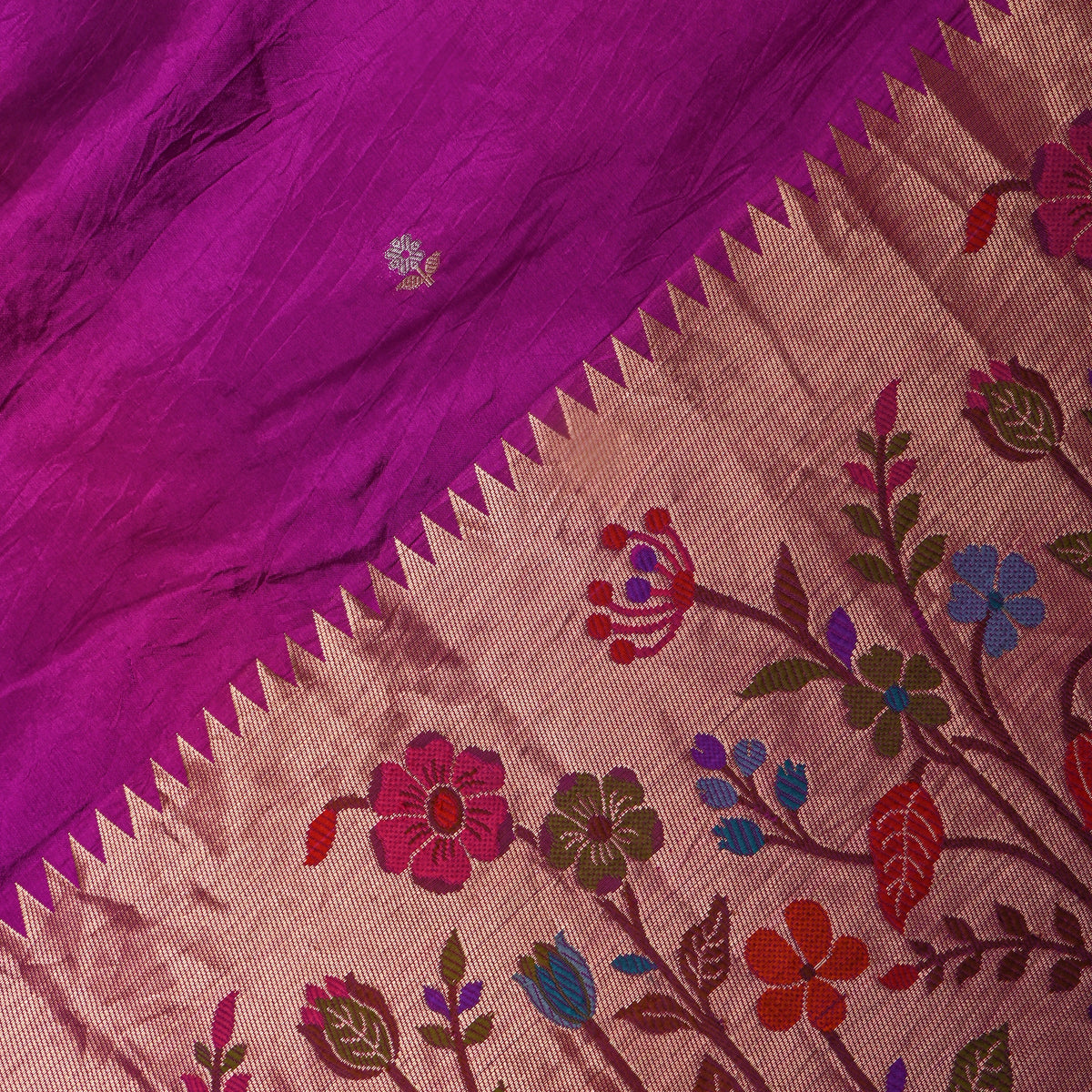 Purple Paithani Butti Banarasi Silk Fabric