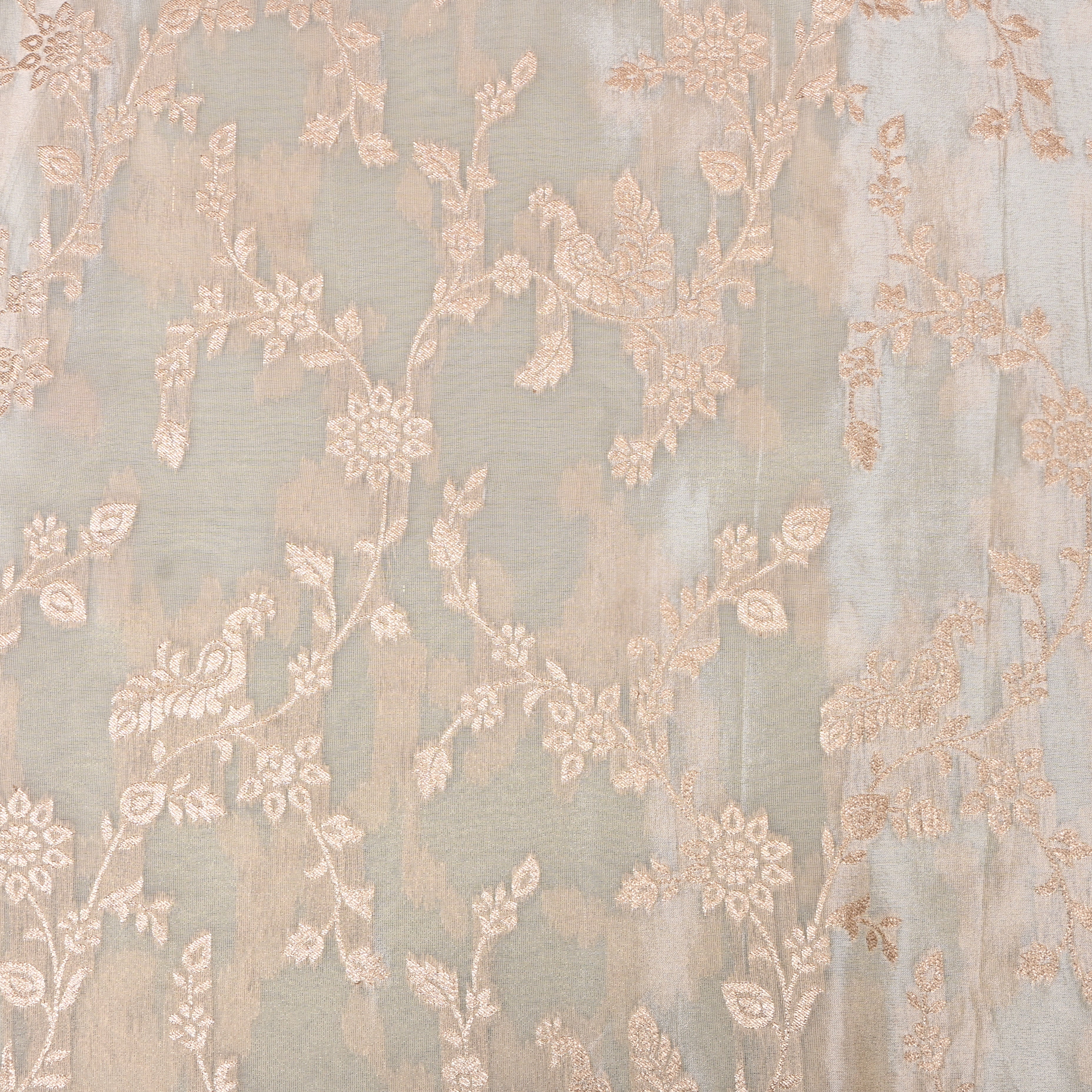 Ivory Rose Gold Floral Jamawar Tissue Fabric