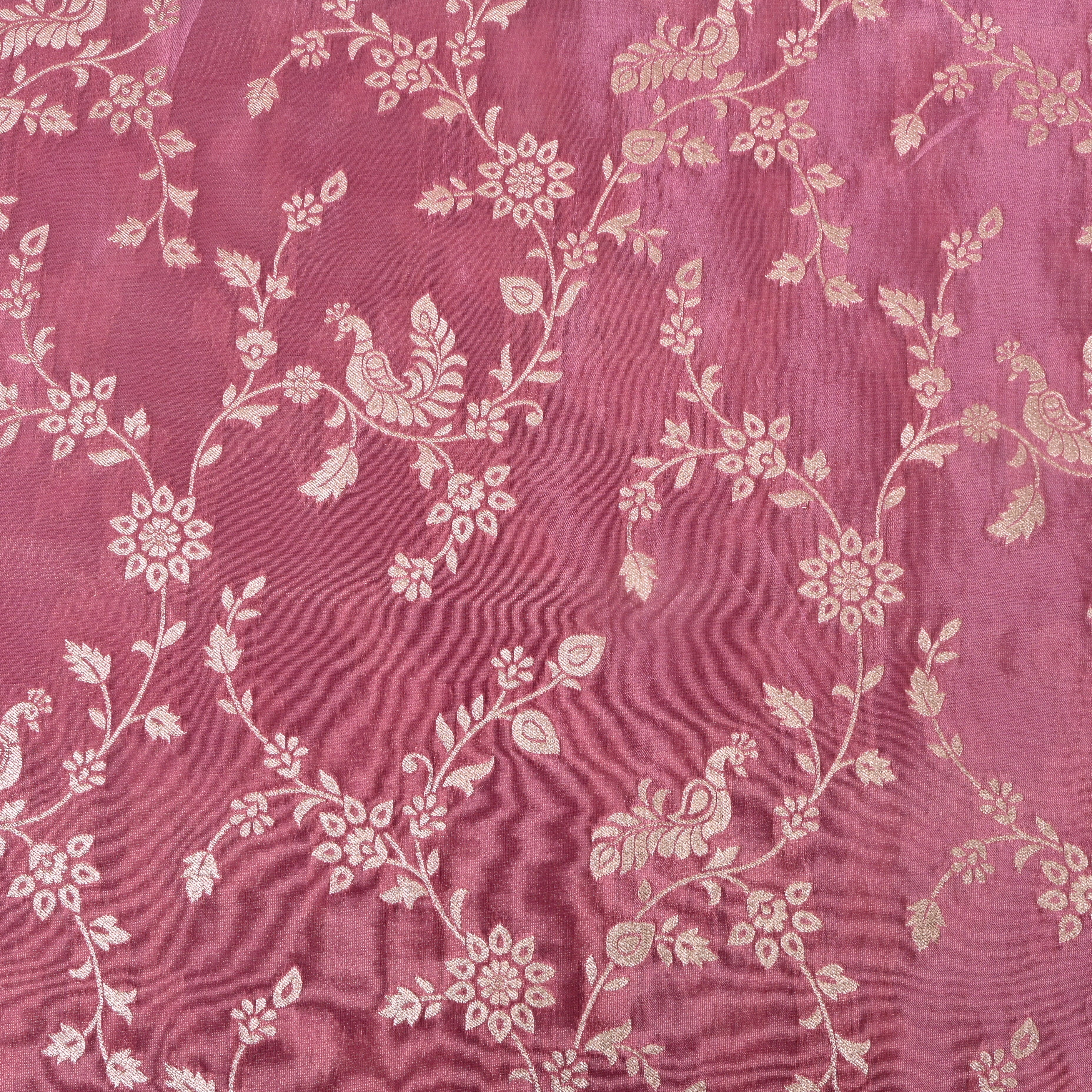 Dusty Rose Floral Vine Zari Fabric