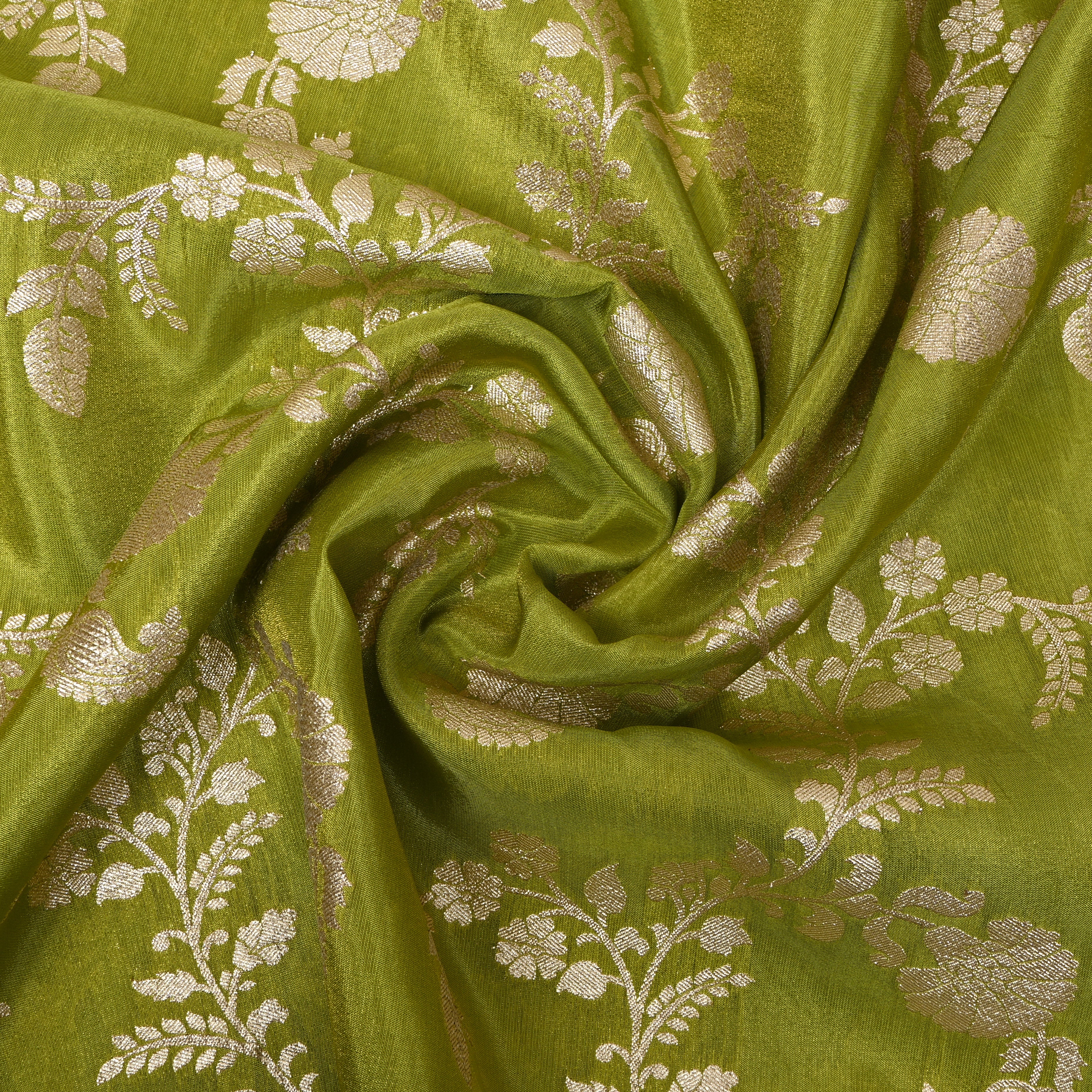 Leaf Green Paisley Jamawar Silk