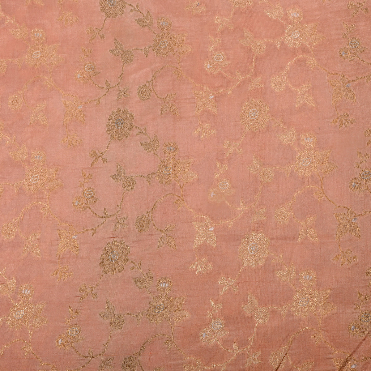 Apricot Dual Zari Floral Jaal Banarasi Silk Fabric
