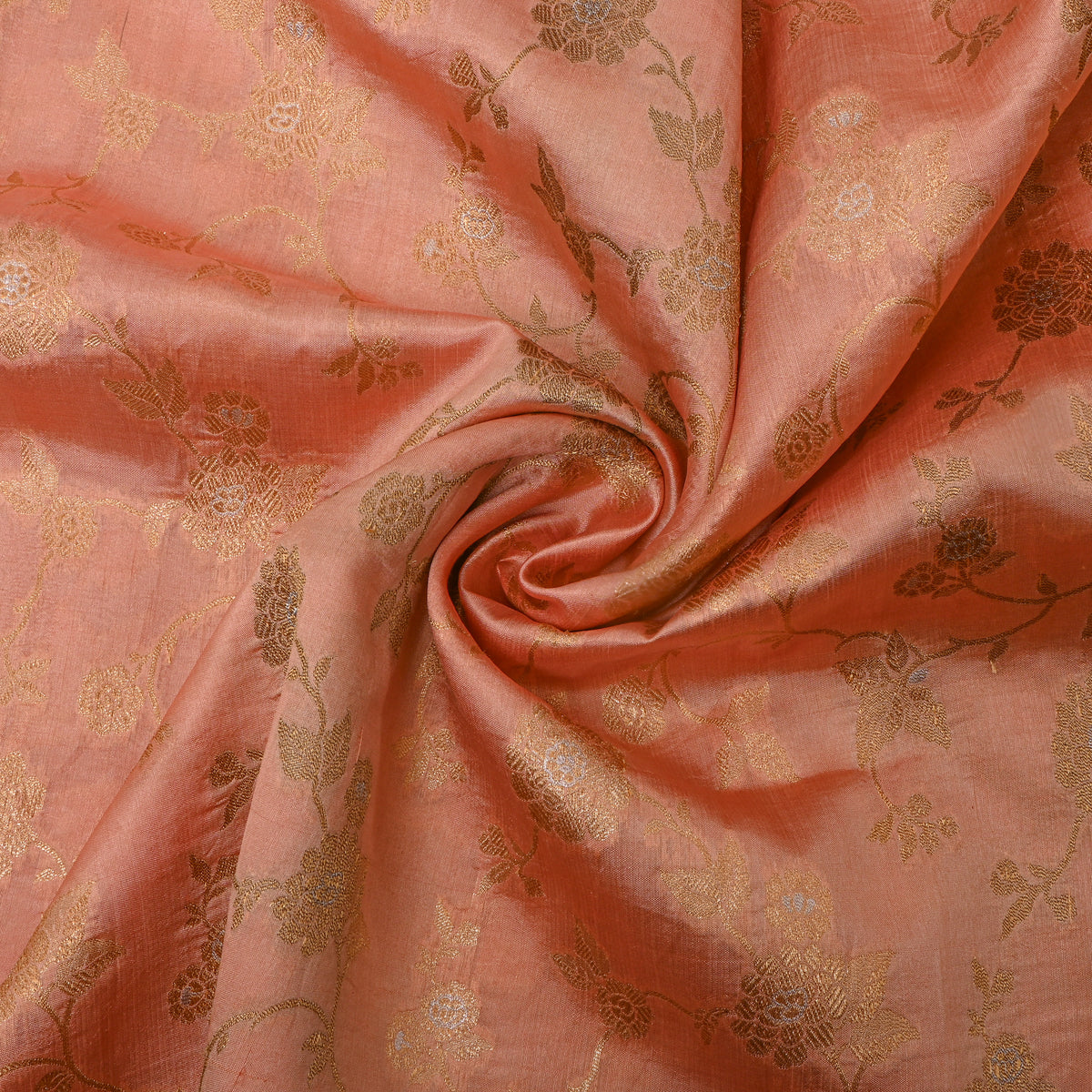 Apricot Dual Zari Floral Jaal Banarasi Silk Fabric