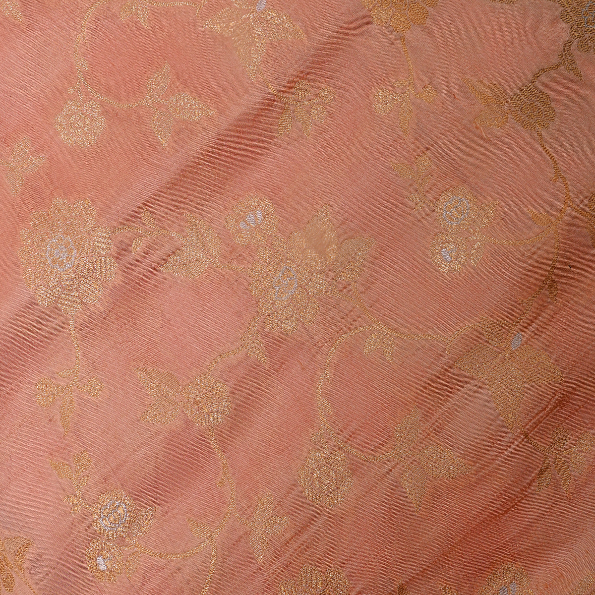 Apricot Dual Zari Floral Jaal Banarasi Silk Fabric