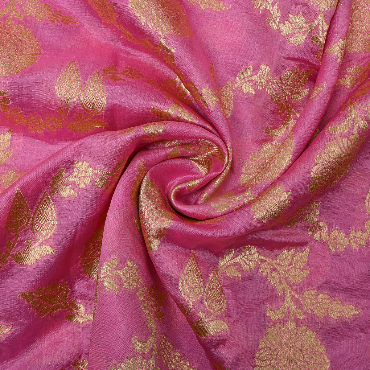 Lavender Gold Zari Floral Motif Banarasi Silk Fabric