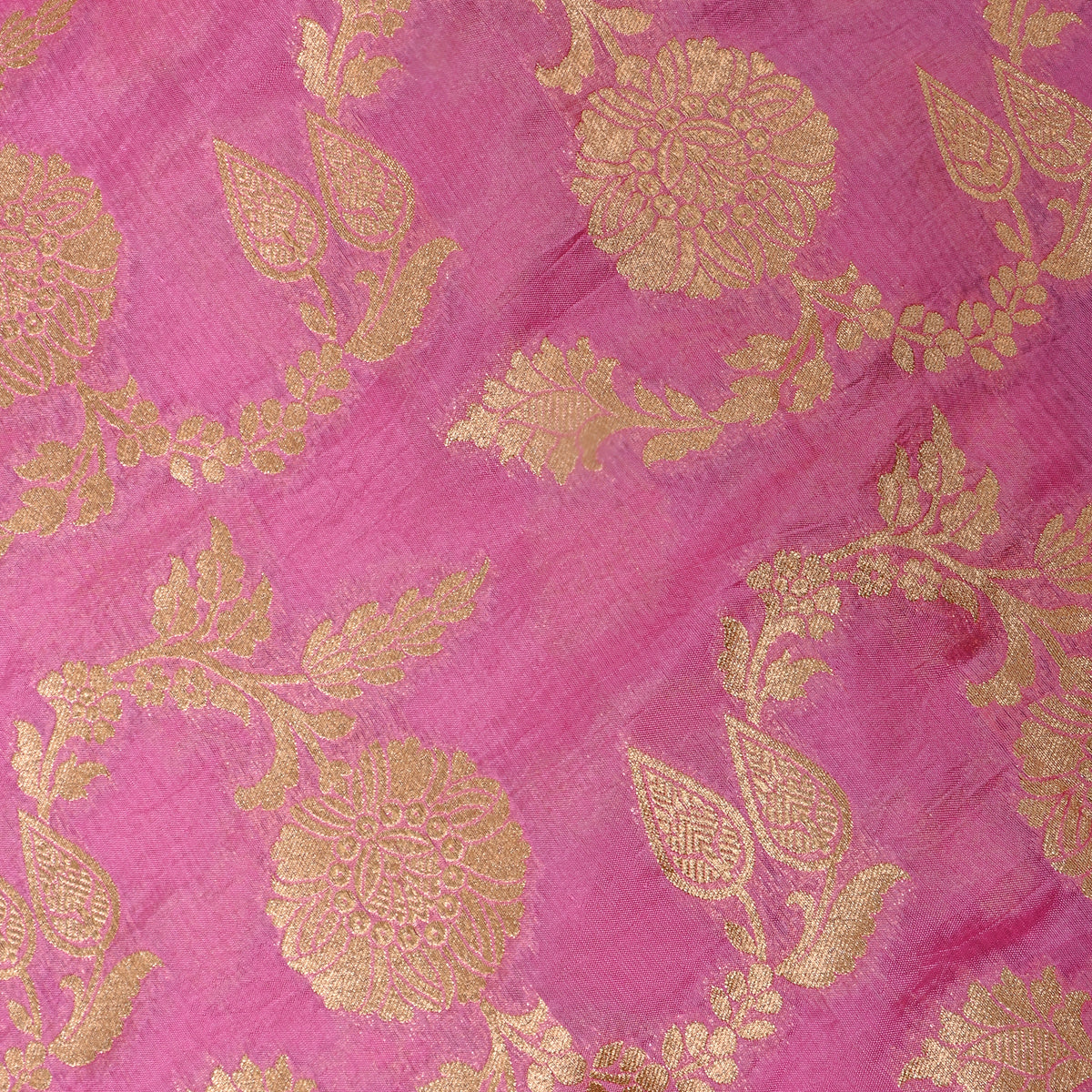 Lavender Gold Zari Floral Motif Banarasi Silk Fabric