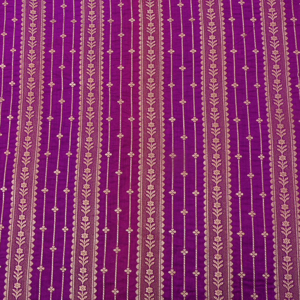 Purple Gold Striped Floral Banarasi Silk Fabric